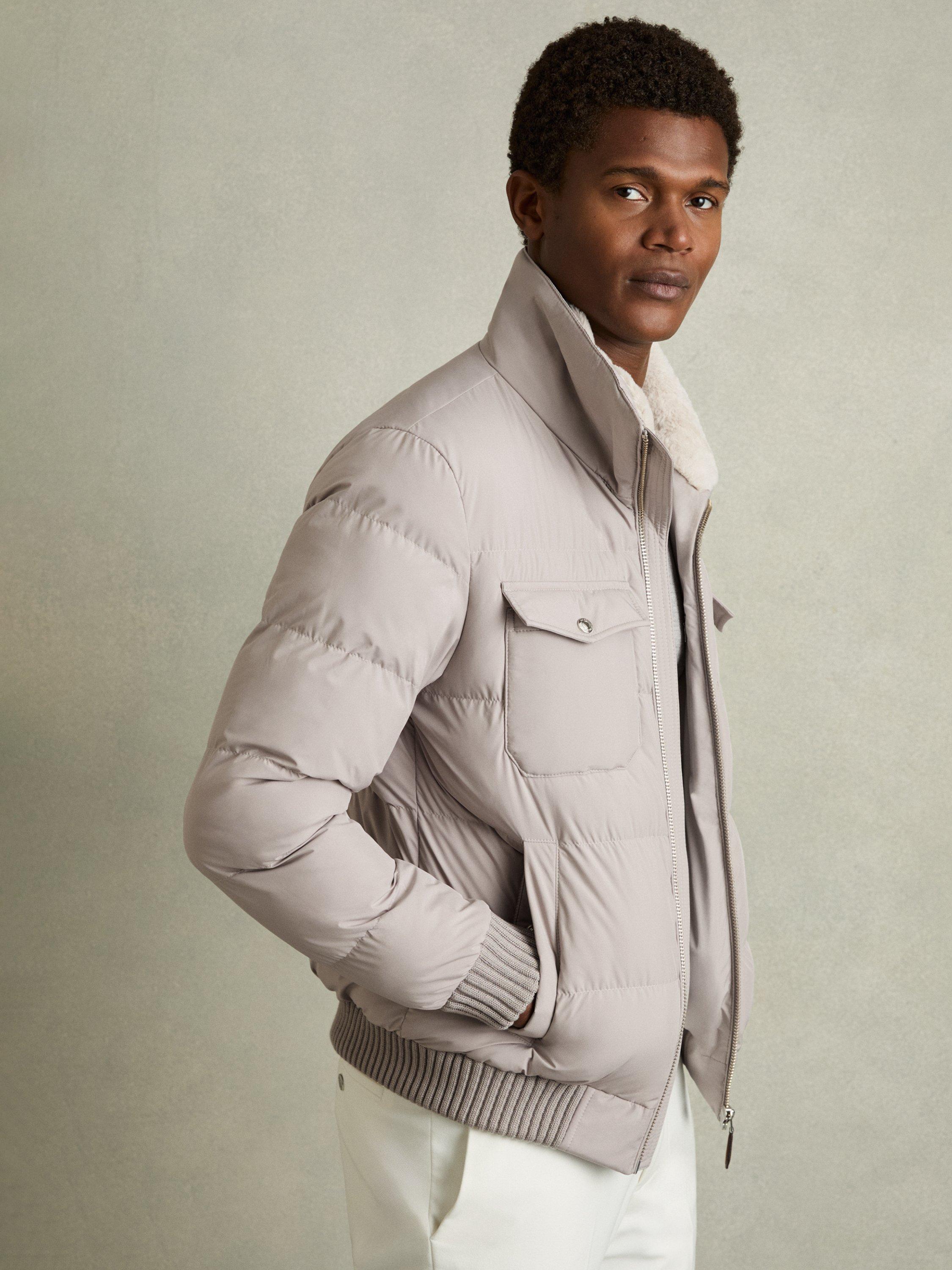 Product image 1 of 5, which shows Reiss Misty Faux-Fur Collar Puffer Jacket, Grey, S