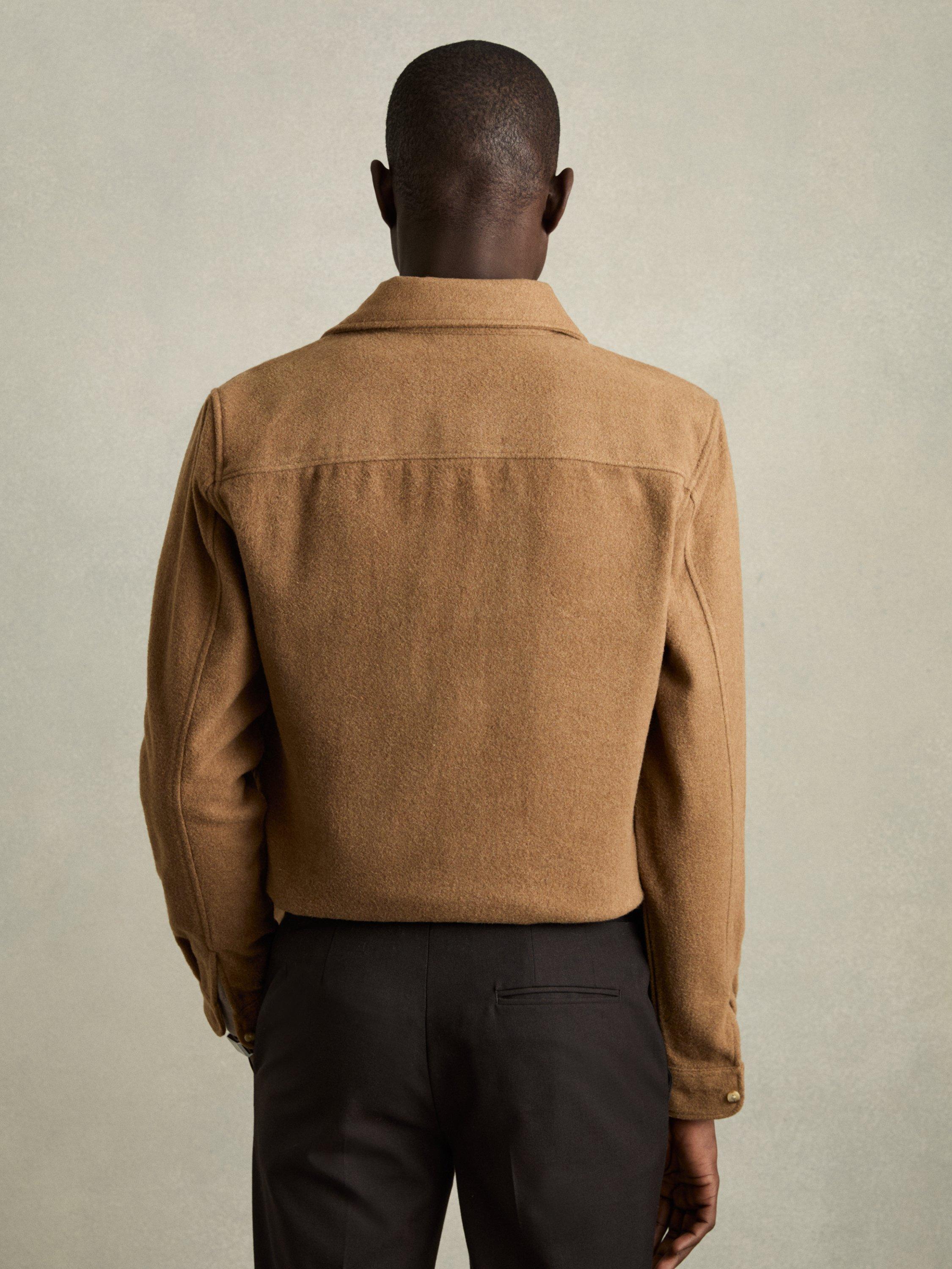 Product image 2 of 4, which shows Reiss Demari Wool Blend Regular Fit Shirt, Camel, S