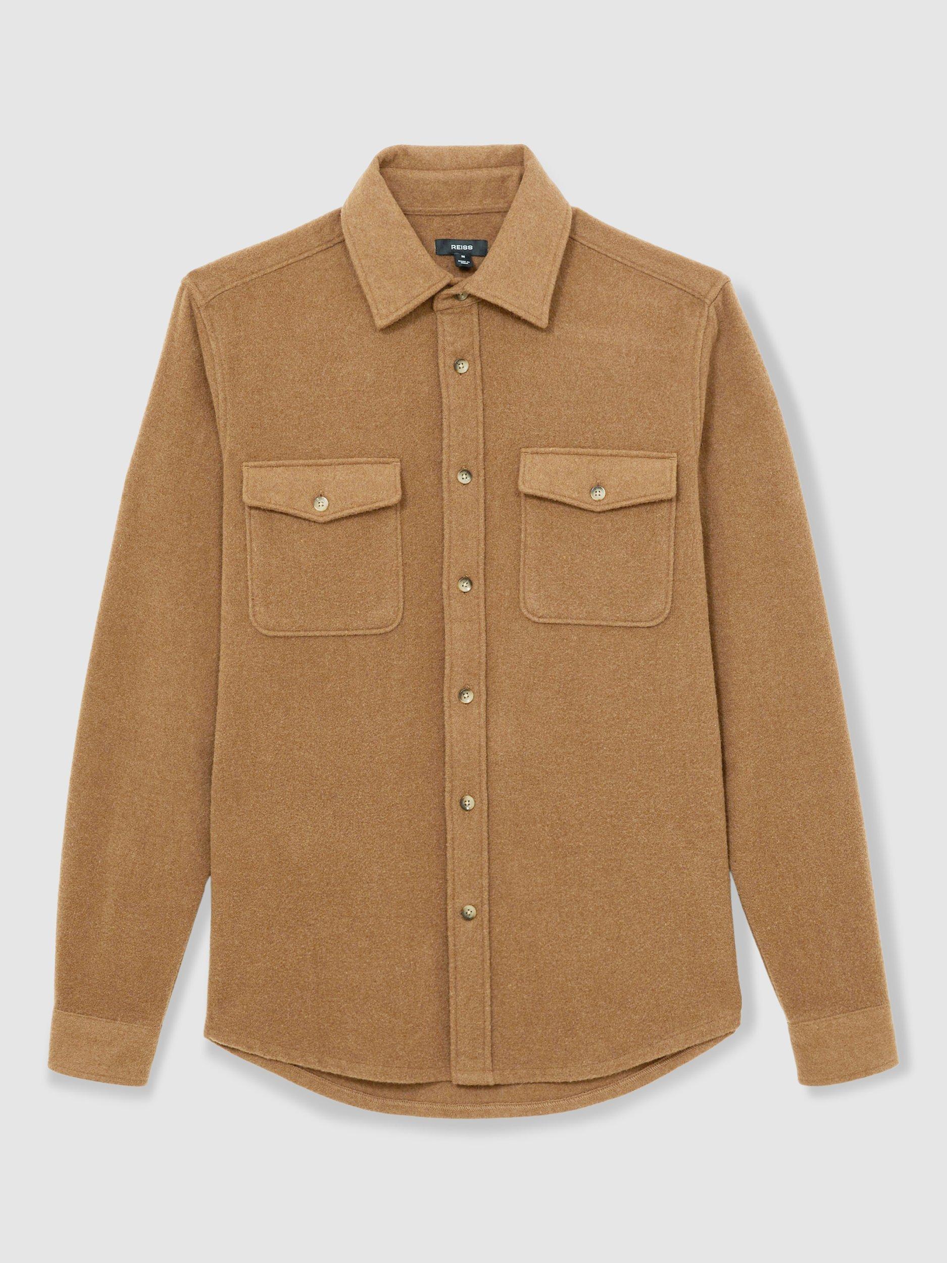 Product image 3 of 4, which shows Reiss Demari Wool Blend Regular Fit Shirt, Camel, S
