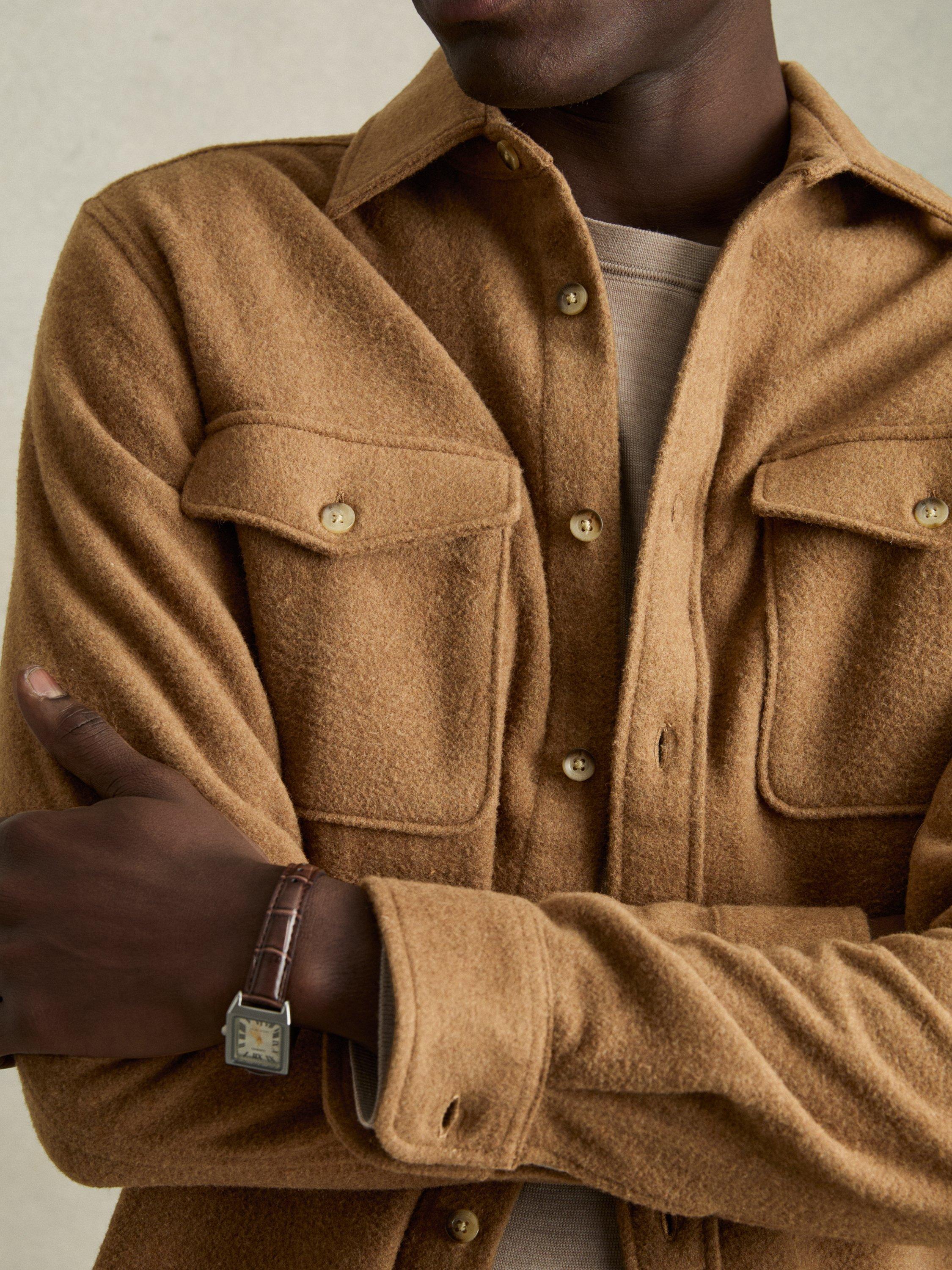 Product image 4 of 4, which shows Reiss Demari Wool Blend Regular Fit Shirt, Camel, S