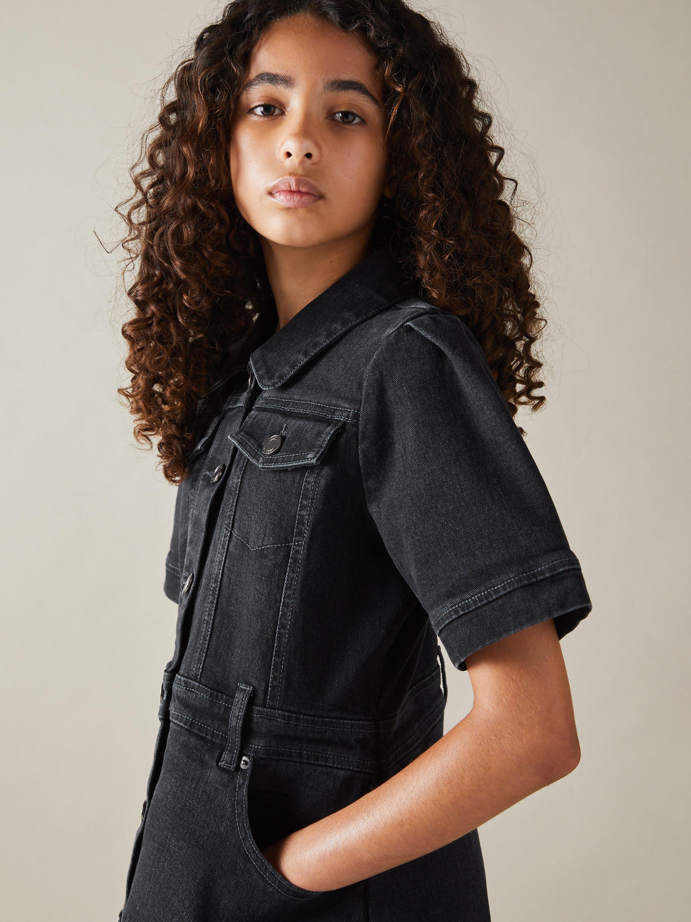 Reiss Kids' Natalia Denim Dress, Grey