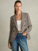 Reiss Evie Check Textured Blazer, Navy/Neutral