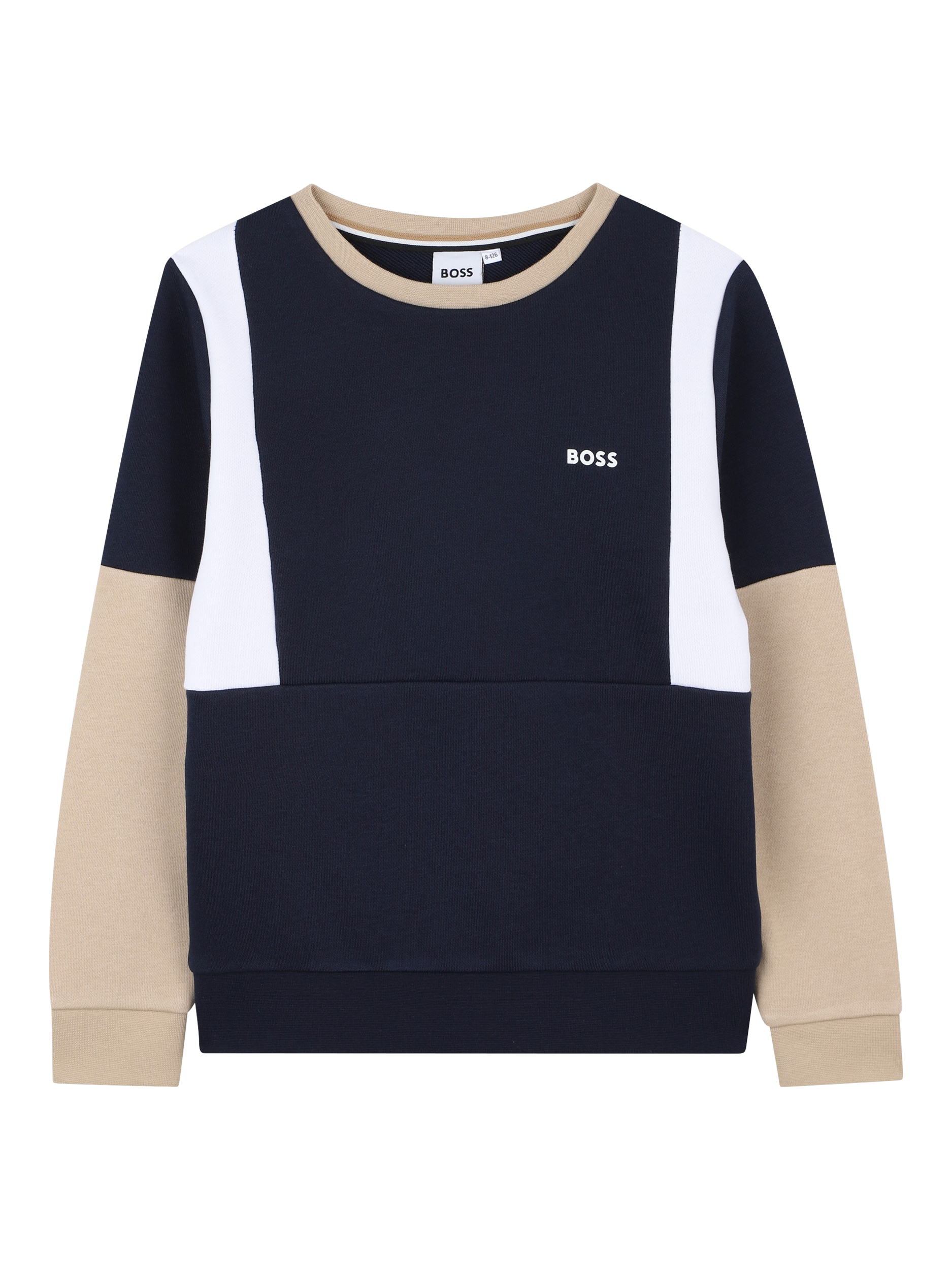 Product image 1 of 2, which shows BOSS Kids' Tri-Colour Sweatshirt, Navy/Multi, 4 years
