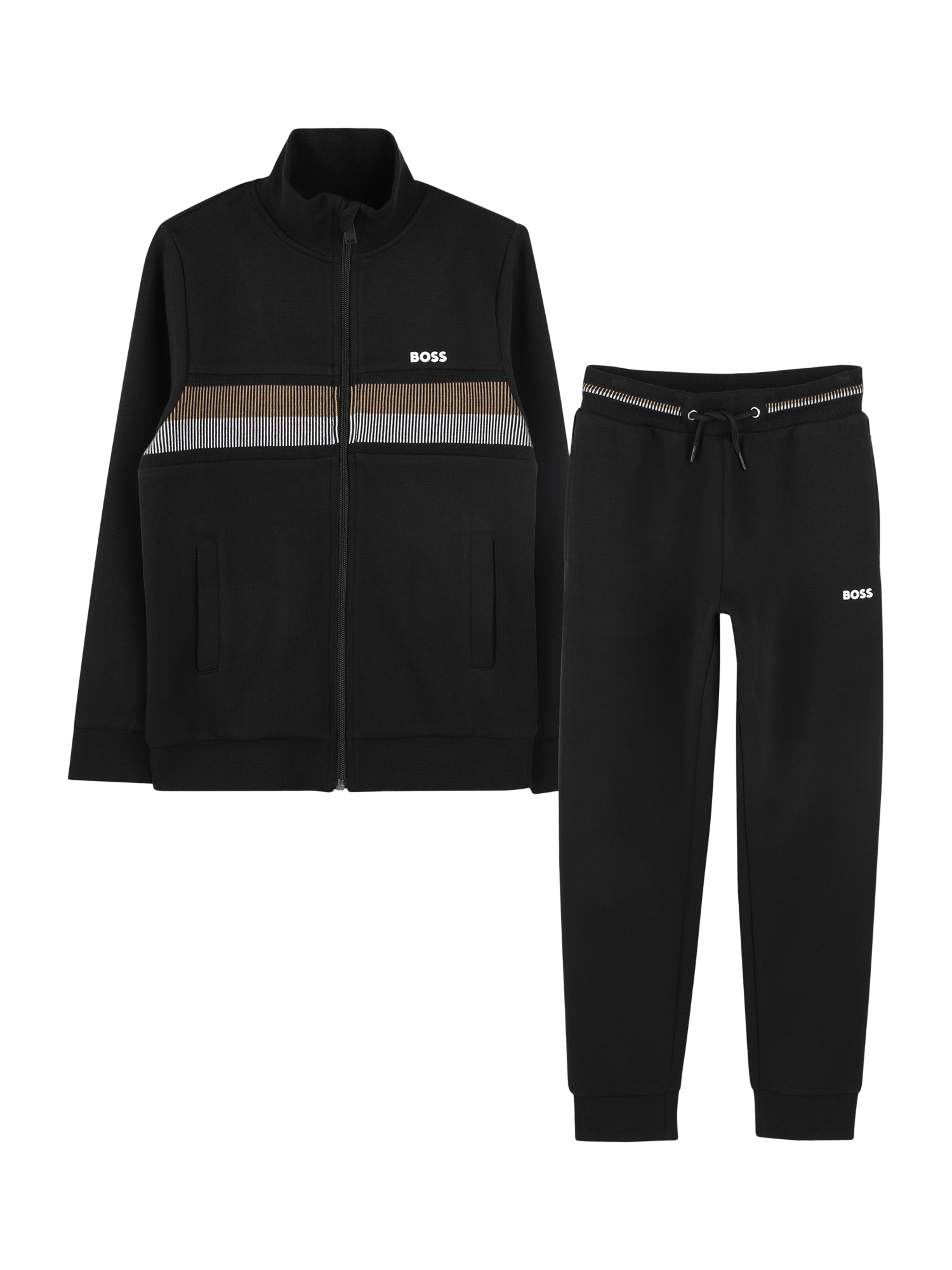 Product image 1 of 2, which shows HUGO BOSS Kids' Logo Zip-Up Jacket & Joggers Set, Black, 4 years