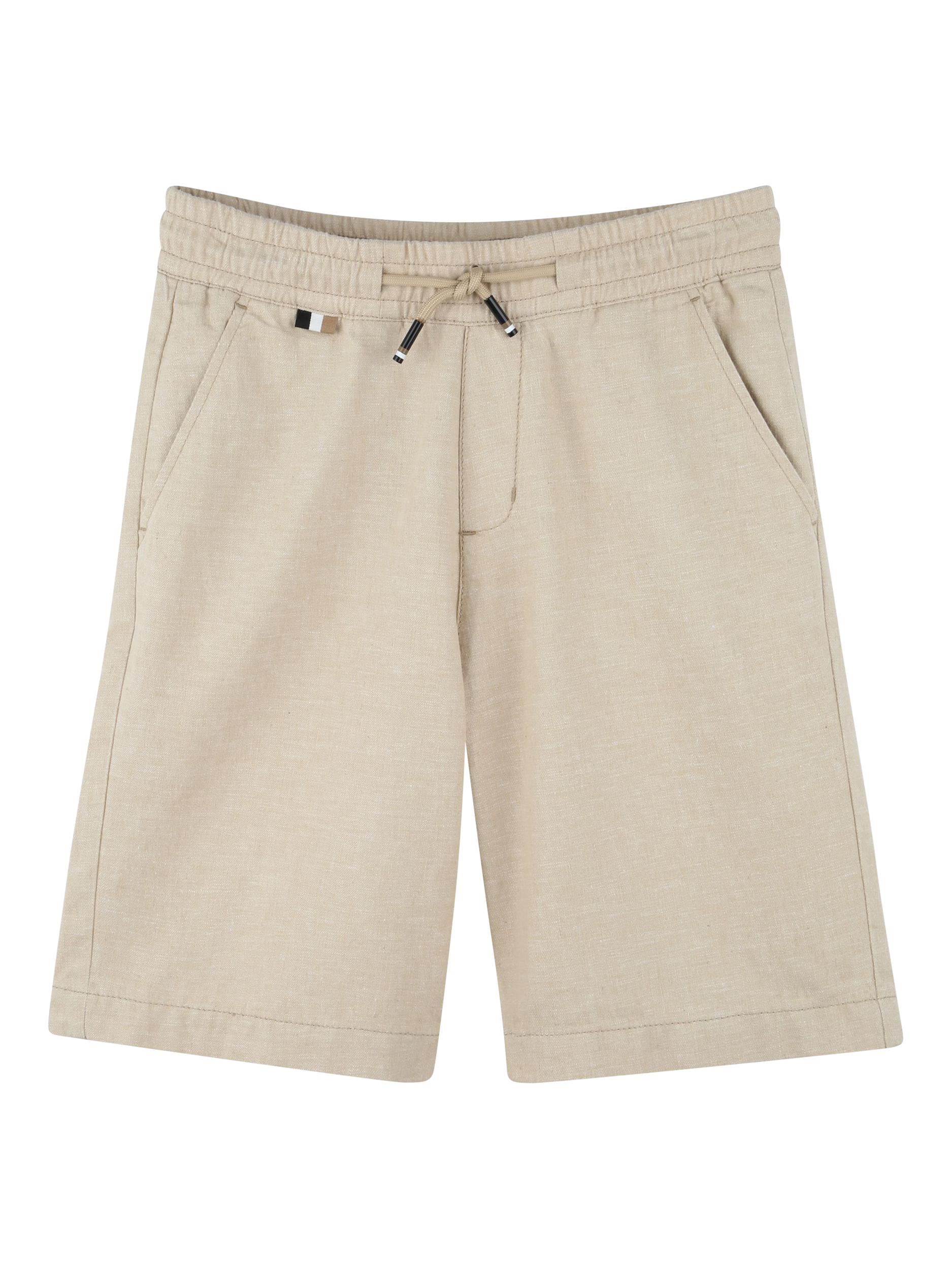 Product image 1 of 2, which shows BOSS Kids' Linen Cotton Bermuda Shorts, Stone, 4 years