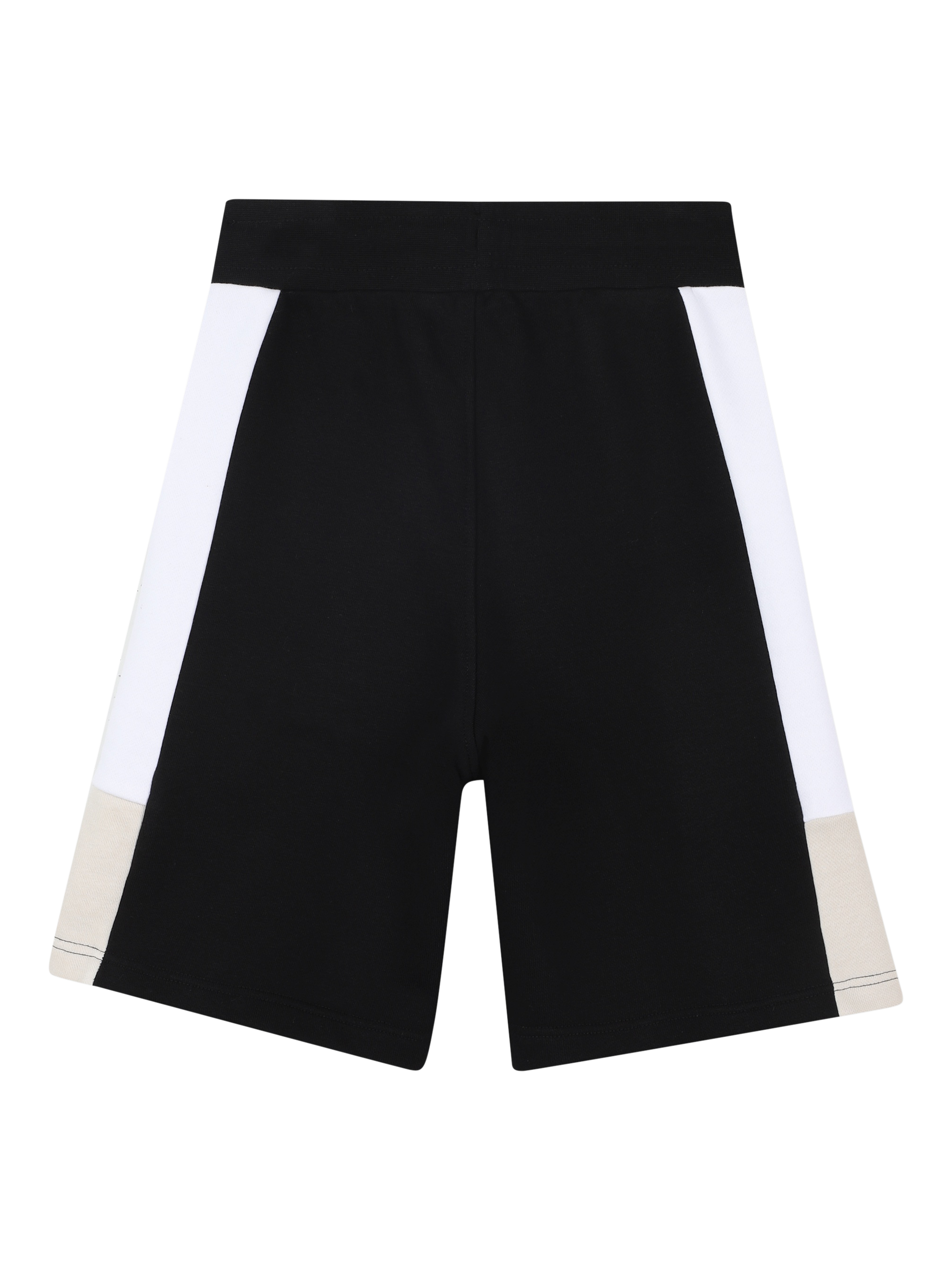 Product image 2 of 2, which shows BOSS Kids' Tri-Colour Fleece Jogger Bermuda Shorts, Black, 4 years