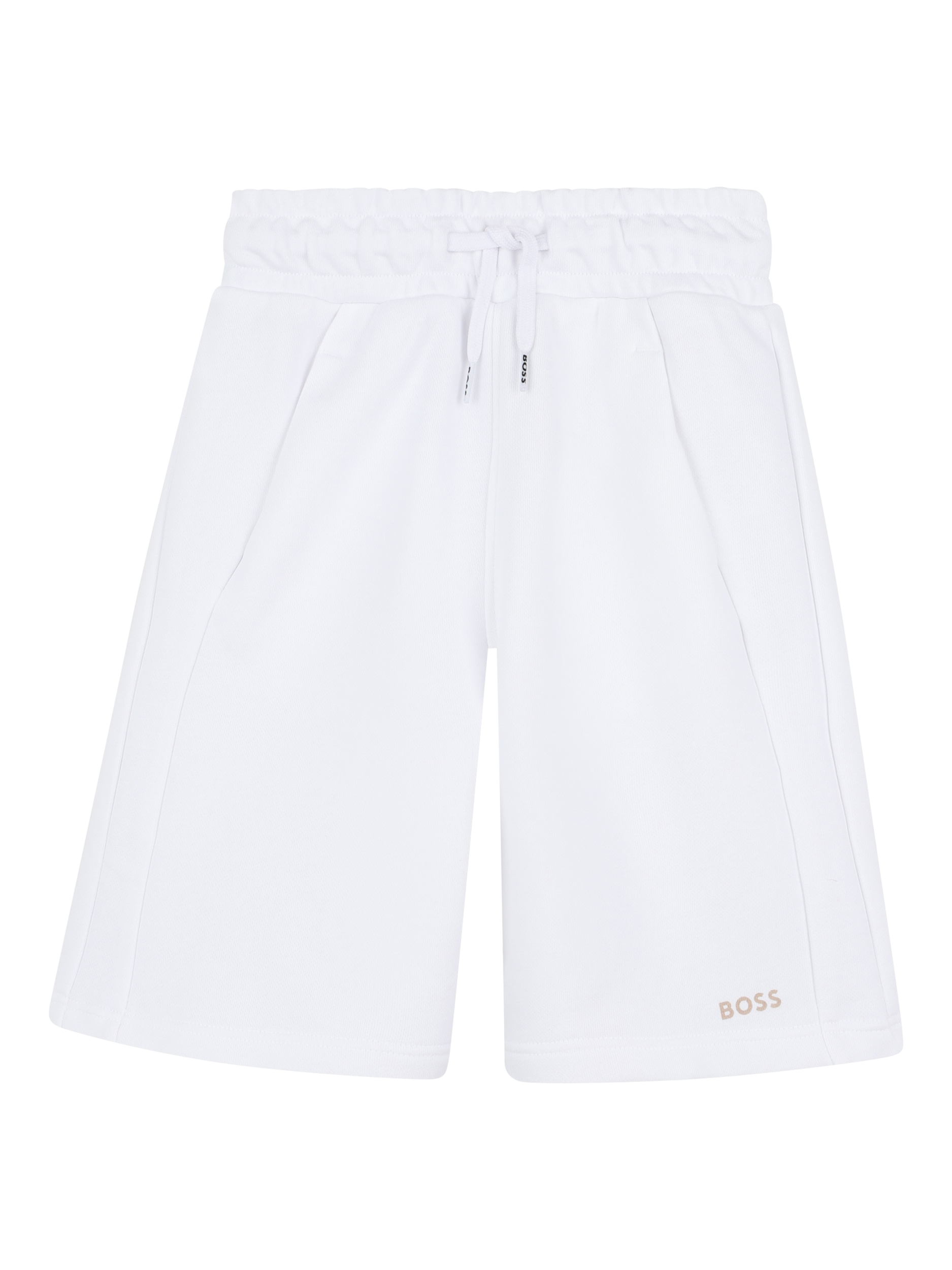 Product image 1 of 2, which shows HUGO BOSS Kids' Cotton Blend Drawstring Shorts, White, 4 years