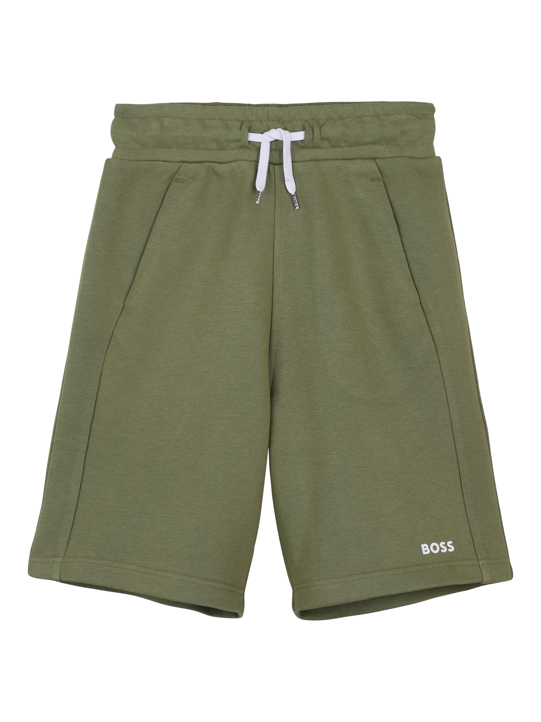 Product image 1 of 2, which shows HUGO BOSS Kids' Cotton Blend Drawstring Shorts, Dark Green, 4 years