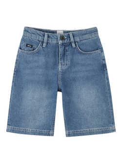 BOSS Kids' Denim Bermuda Shorts, Black Lave, Clear Blue