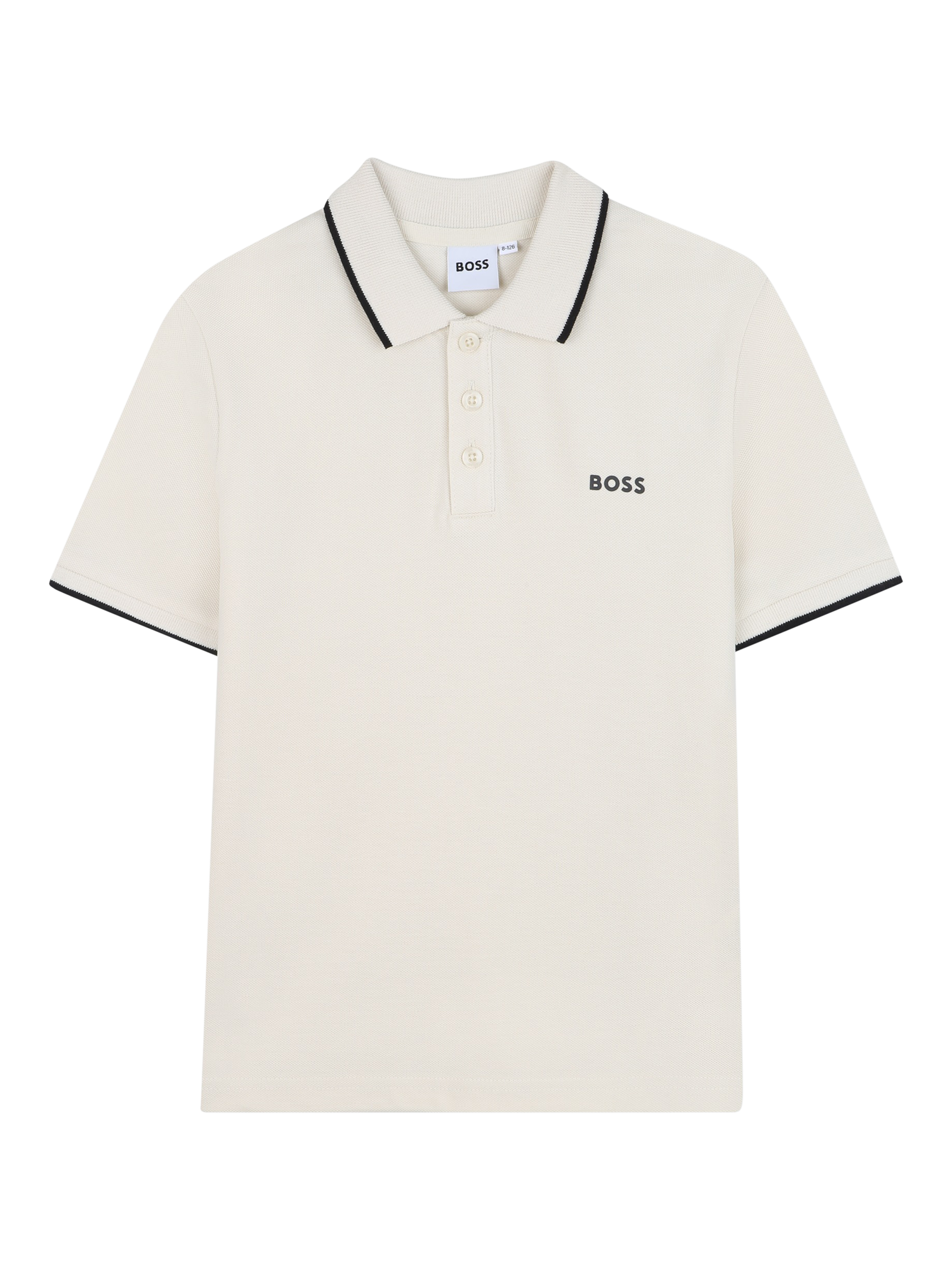 Product image 1 of 2, which shows BOSS Kids' Cotton Piqué Tipped Polo Shirt, Sand, 5 years
