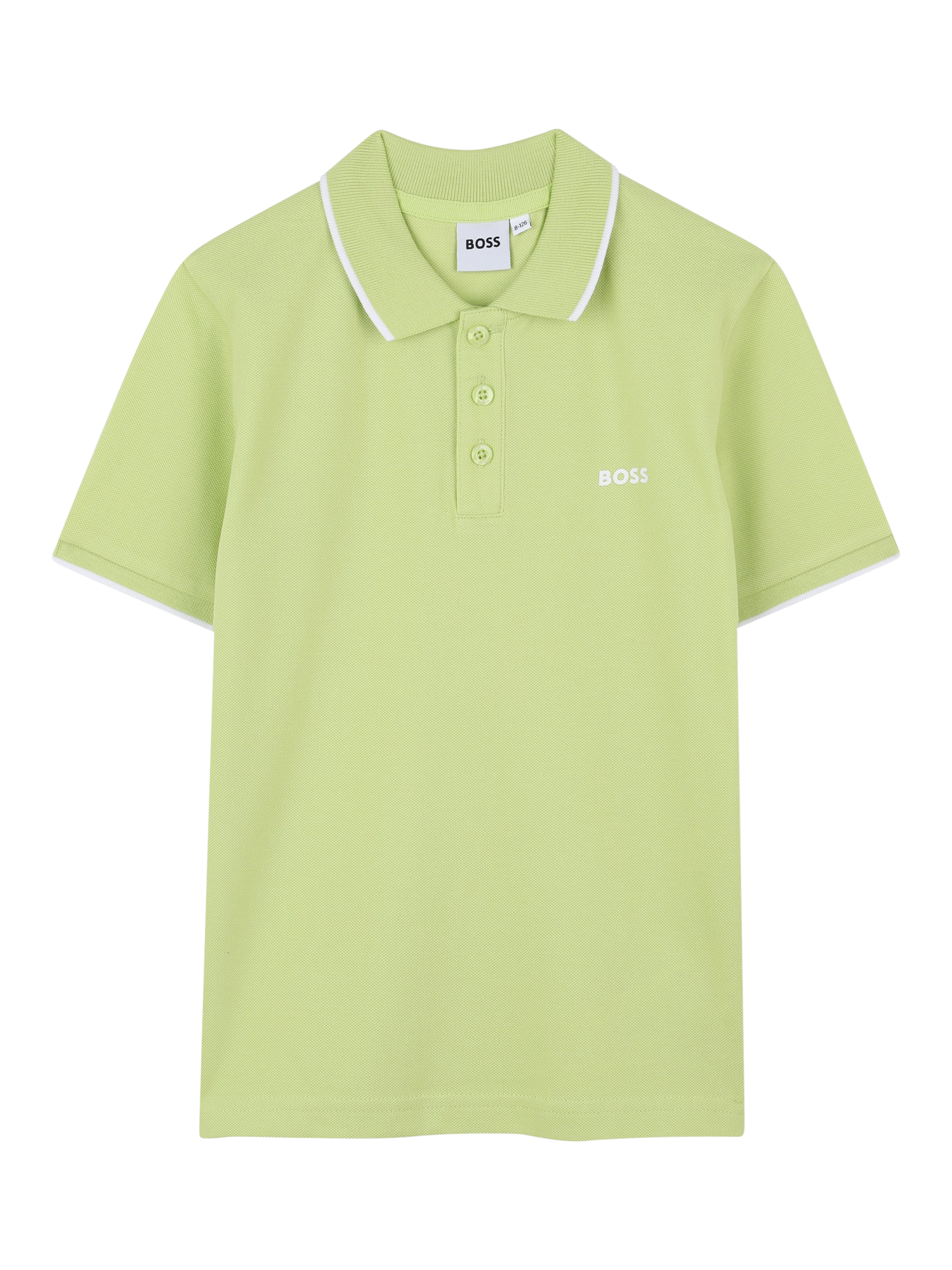 Product image 1 of 2, which shows BOSS Kids' Cotton Piqué Tipped Polo Shirt, Lime, 4 years