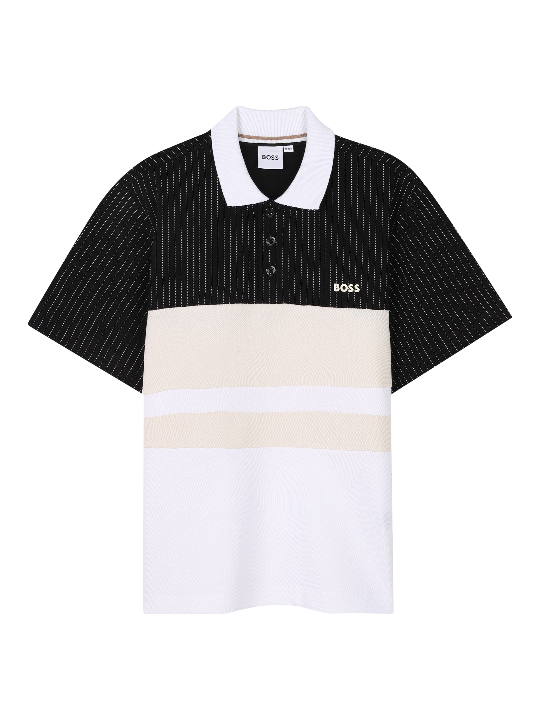 Product image 1 of 2, which shows HUGO BOSS BOSS Kids' Colourblock Striped Polo Shirt, Black, 4 years