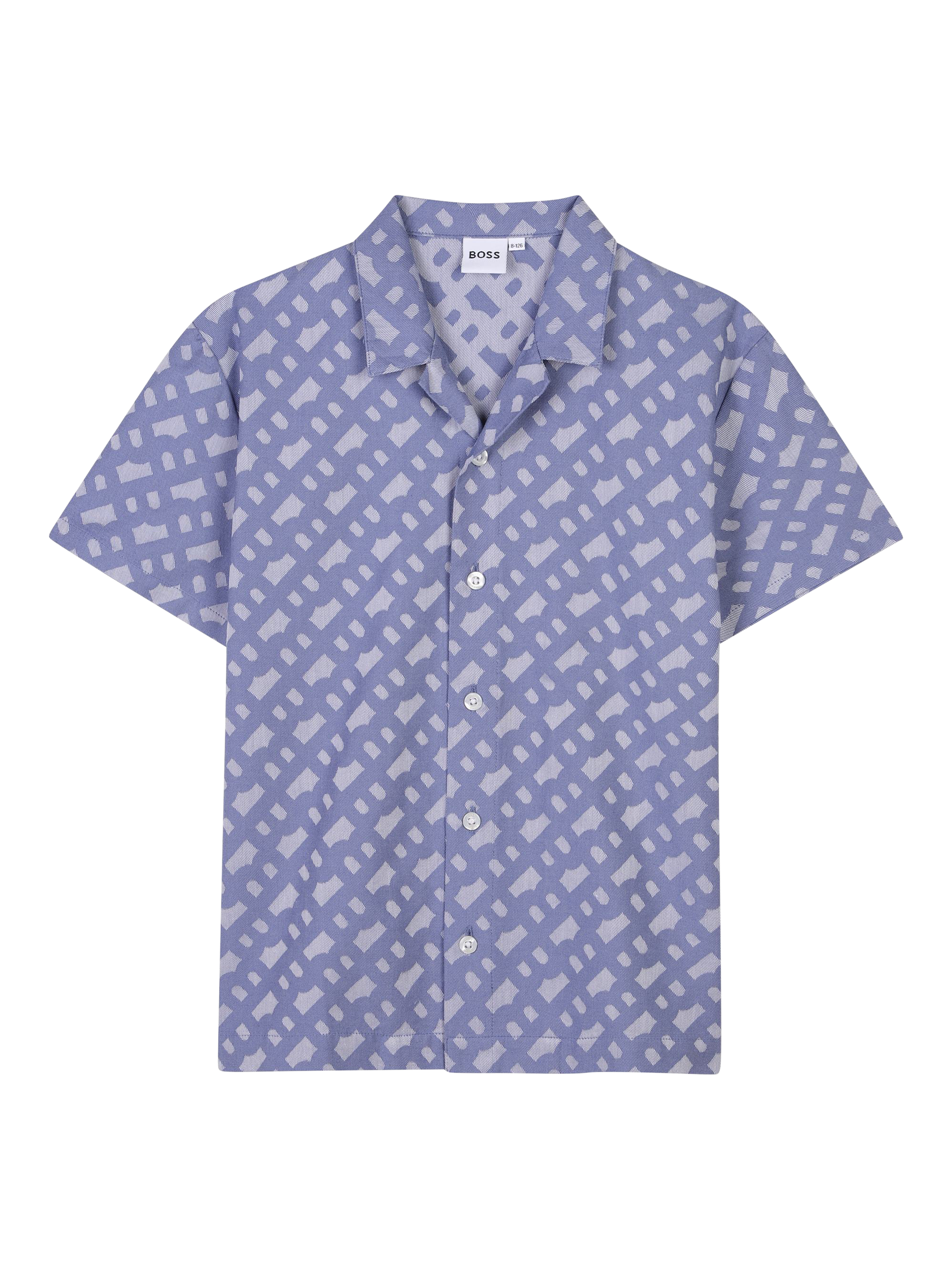 Product image 1 of 2, which shows BOSS Kids' Jacquard Monogram Short Sleeve Shirt, Blue, 6 years