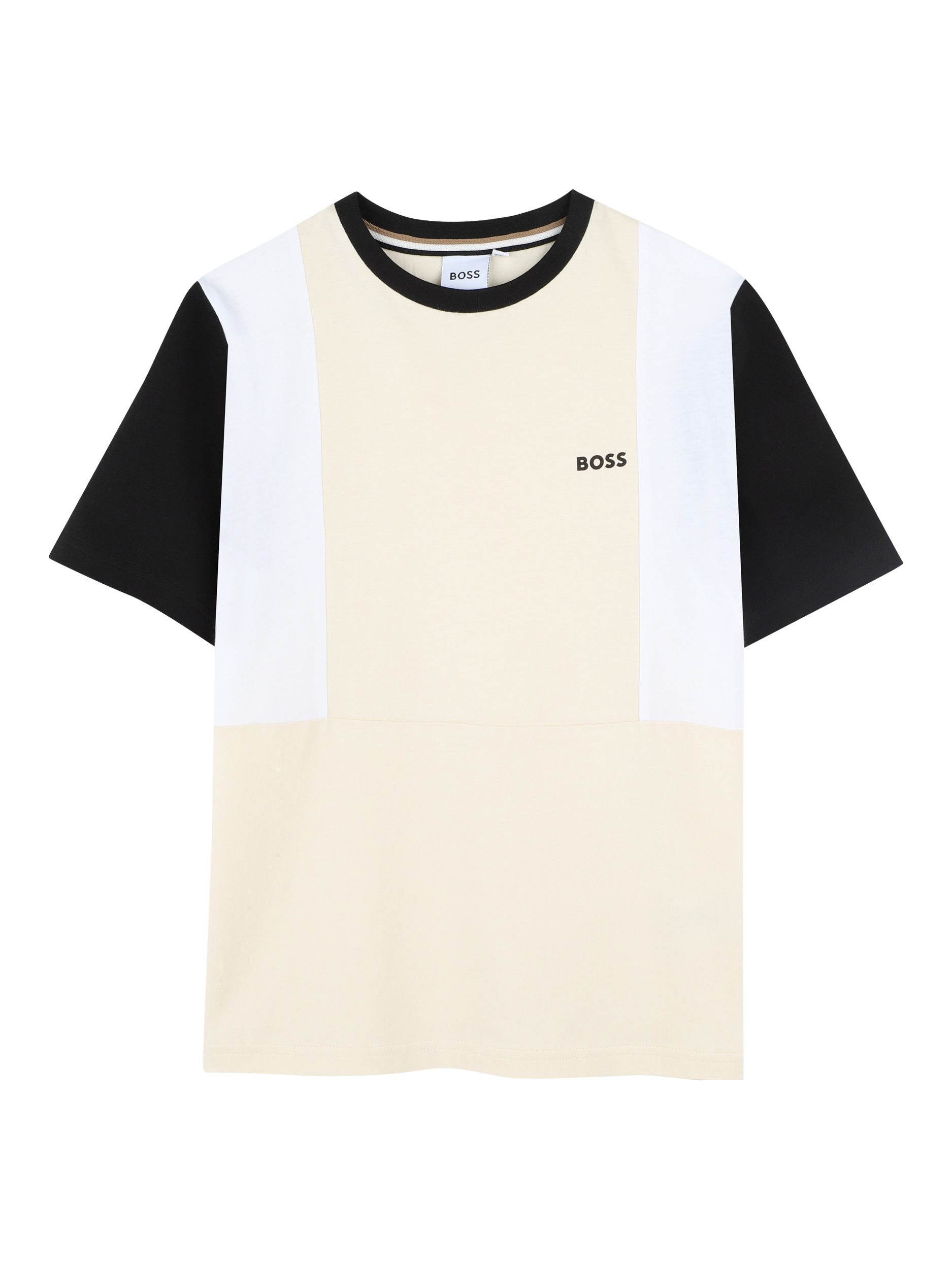 Product image 1 of 2, which shows BOSS Kids' Tri-Colour Cotton T-Shirt, Sand, 4 years