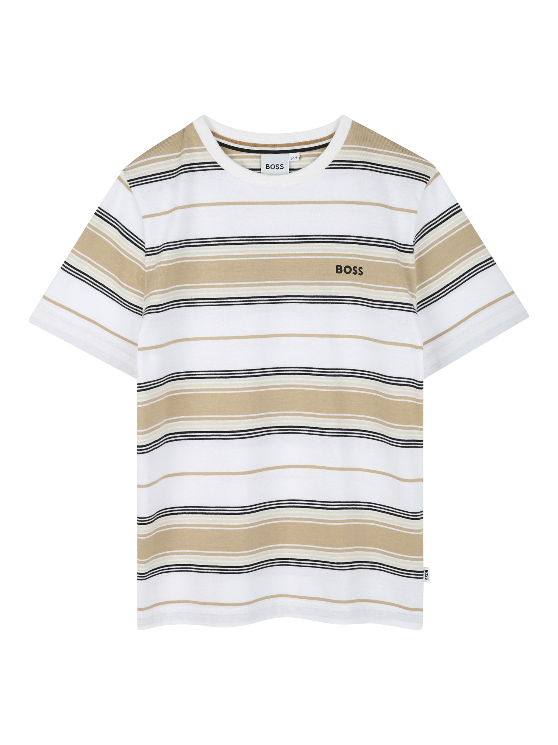 Product image 1 of 2, which shows BOSS Kids' Stripe T-Shirt, Stone, 5 years