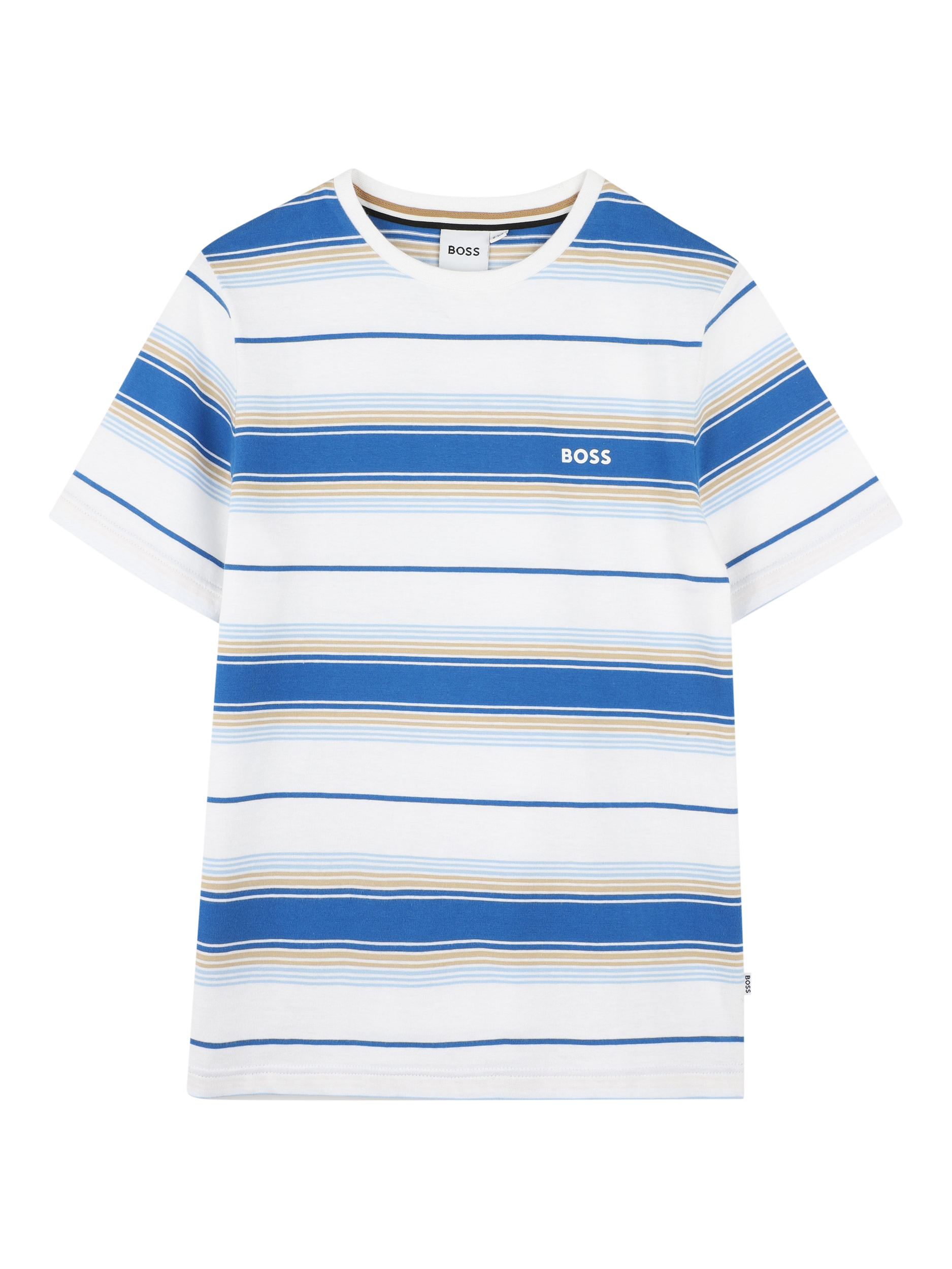 Product image 1 of 2, which shows BOSS Kids' Stripe T-Shirt, Pale Blue, 4 years