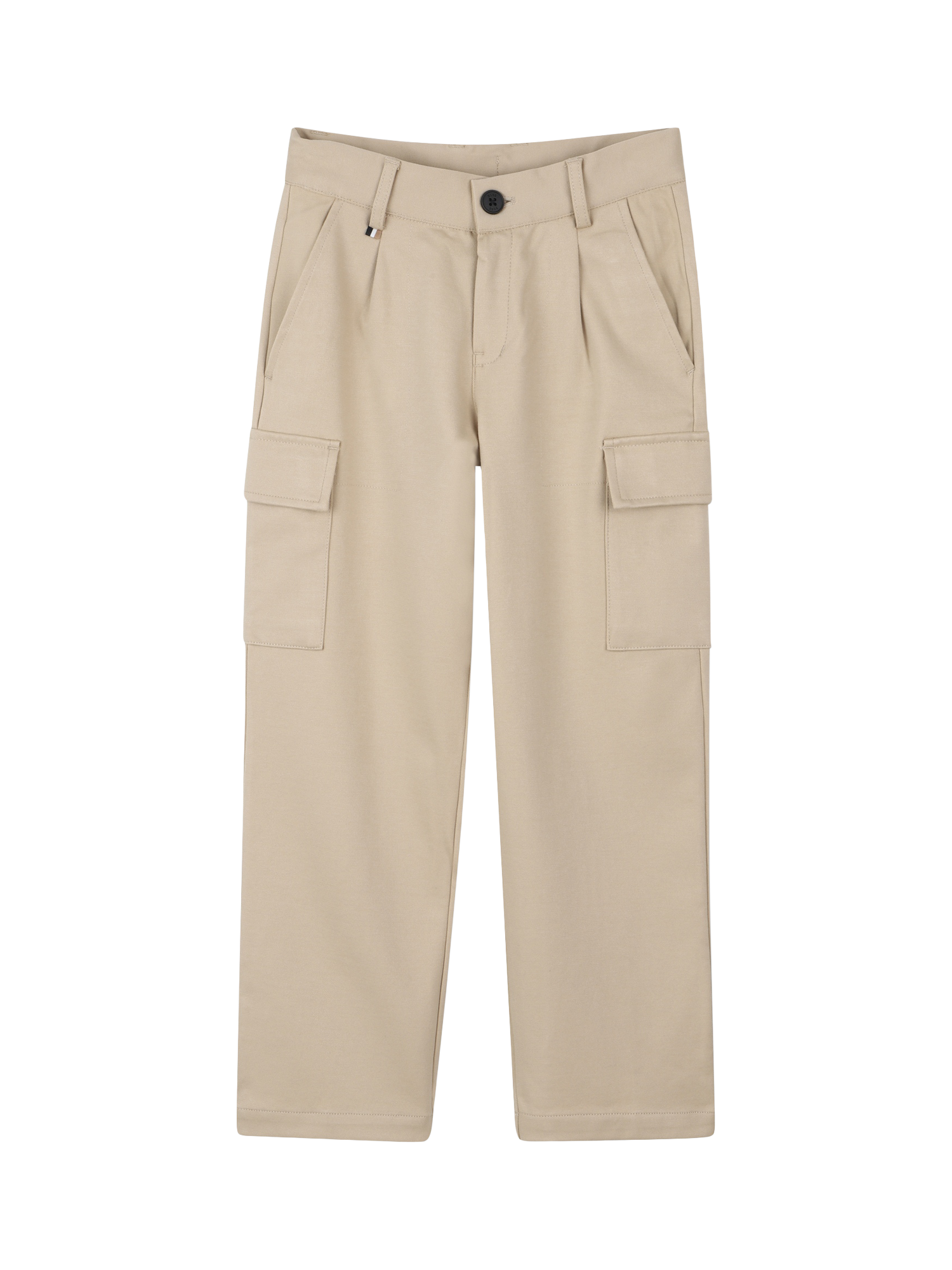 Product image 1 of 2, which shows HUGO BOSS Kids' Pique Loose Fit Cargo Trousers, Stone, 5 years