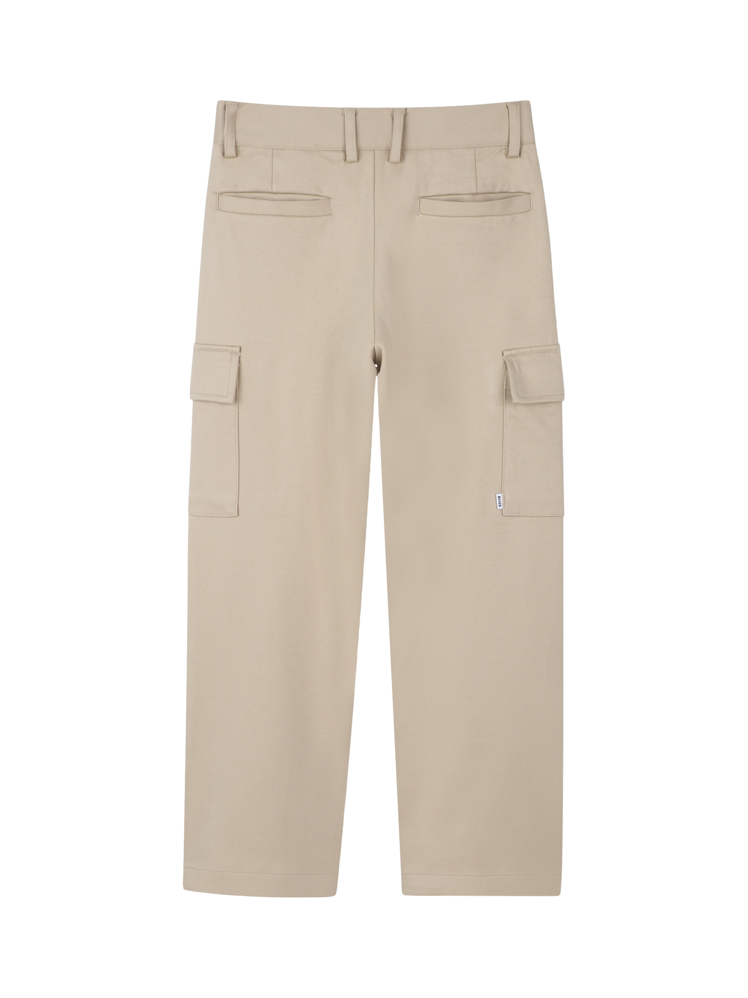 Product image 2 of 2, which shows HUGO BOSS Kids' Pique Loose Fit Cargo Trousers, Stone, 5 years