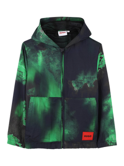 HUGO BOSS Kids' Abstract Print Windbreaker Jacket, Navy/Green, Navy/Green