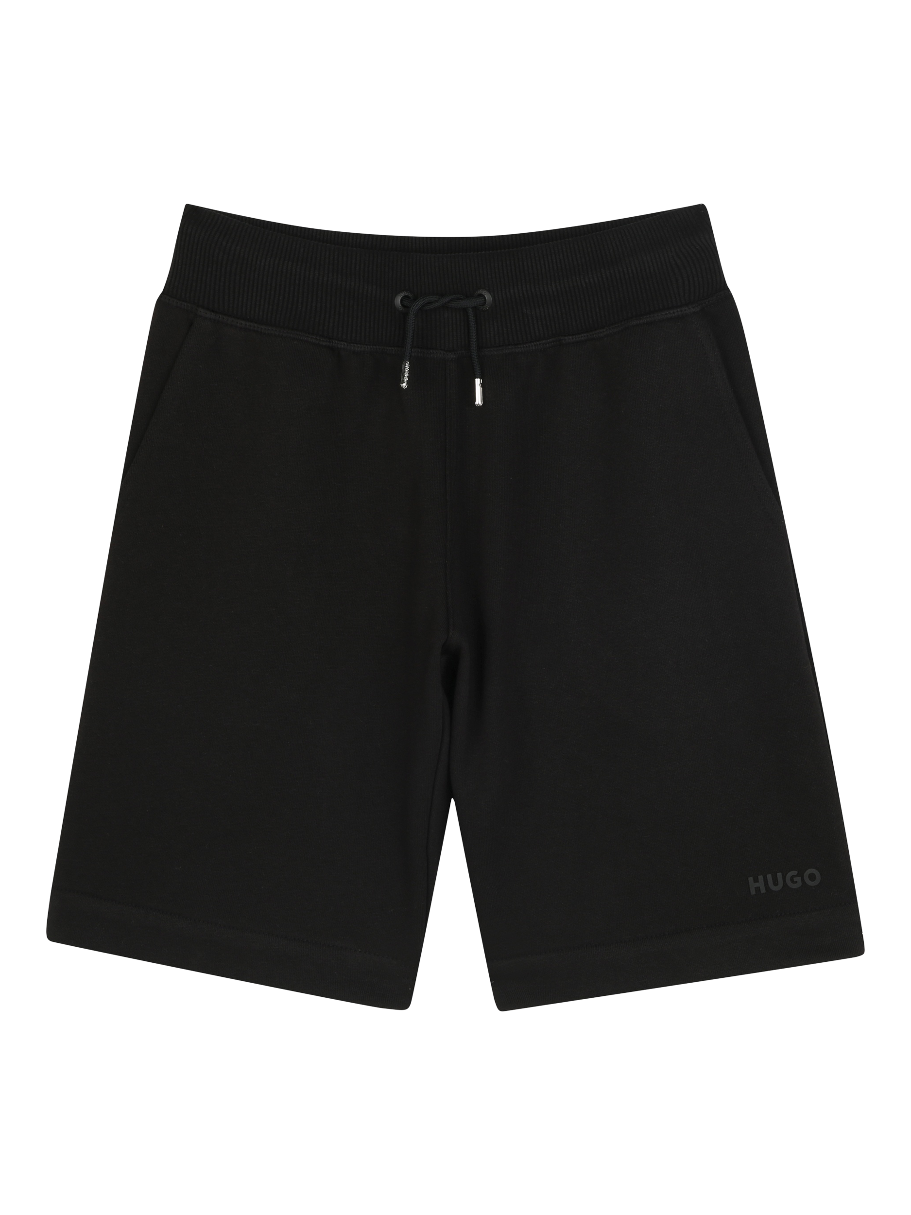 Product image 1 of 2, which shows HUGO BOSS Kids' Cotton Blend Drawstring Shorts, Black, 4 years