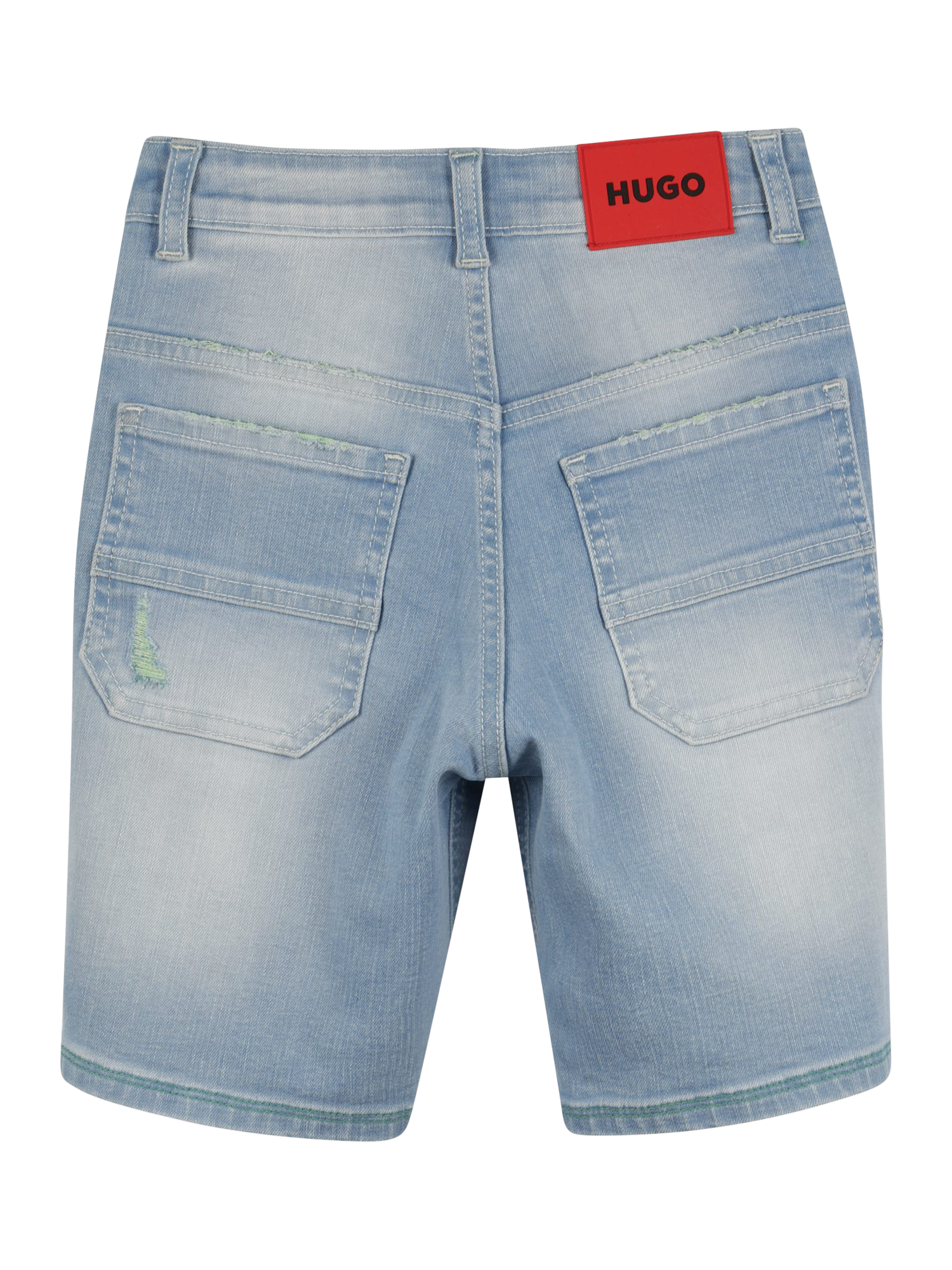 Product image 2 of 2, which shows HUGO Kids' Loose Fit Denim Bermuda Shorts, Bleach Grows, 4 years