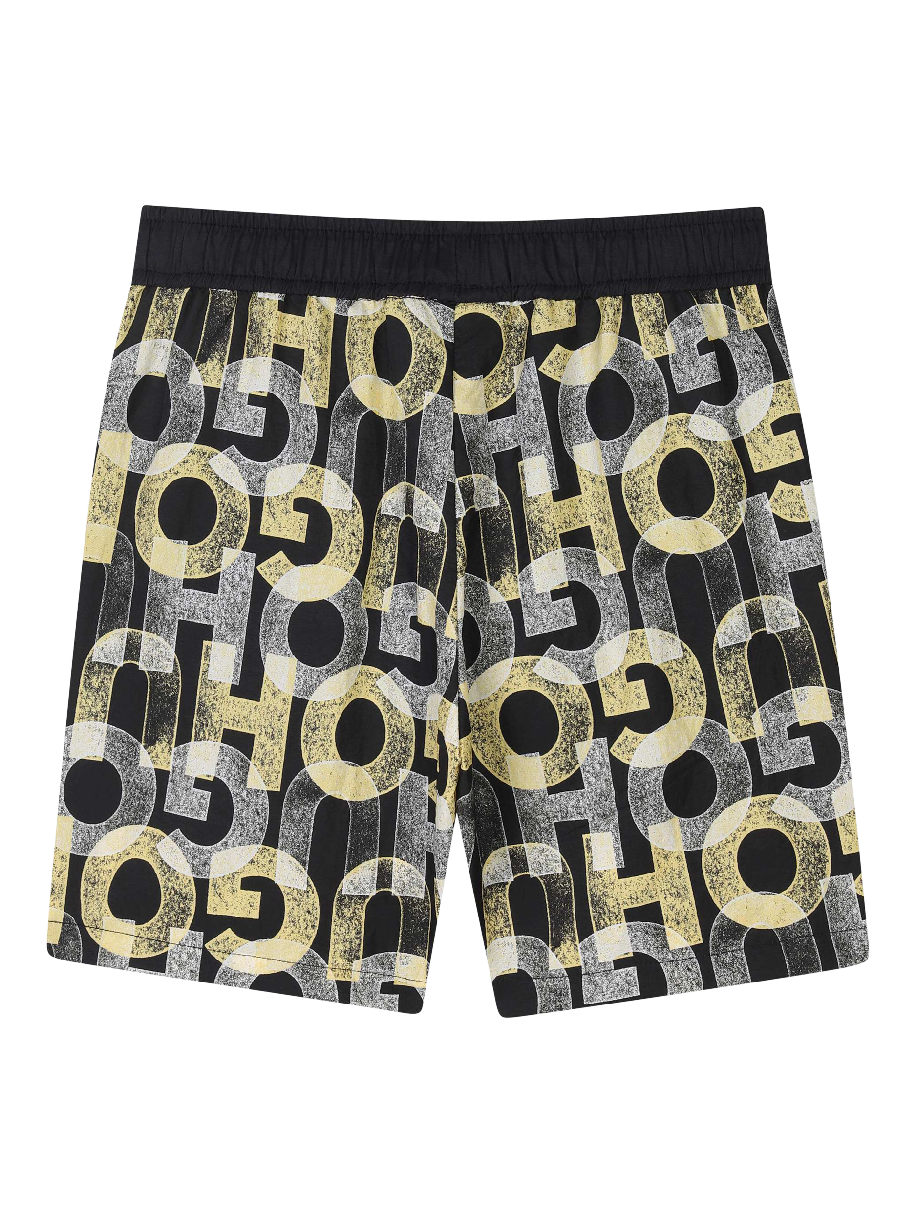 Product image 2 of 2, which shows HUGO BOSS Kids' Logo Print Swim Shorts, Black /Yellow, 4 years