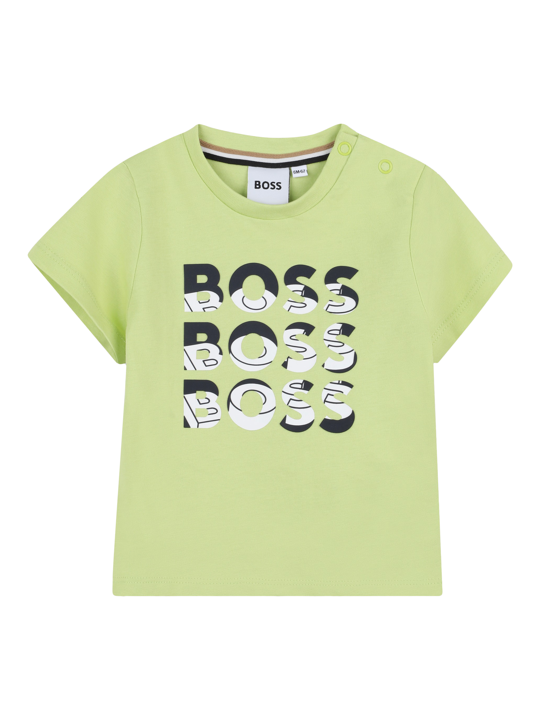 Product image 1 of 2, which shows HUGO BOSS Kids' Cotton Snap Closure Branded T-Shirt, Lime, 2 years