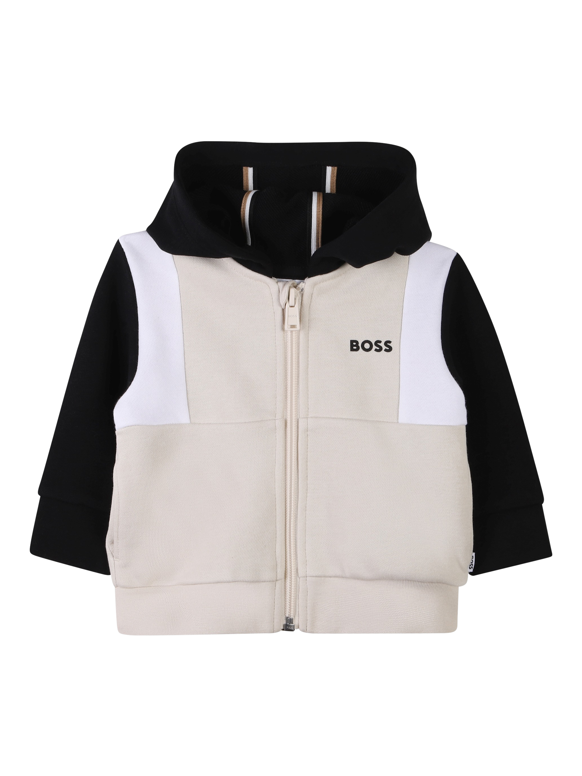 Product image 1 of 2, which shows BOSS Baby Tri-Colour Zipped Hoodie, Sand, 2 years