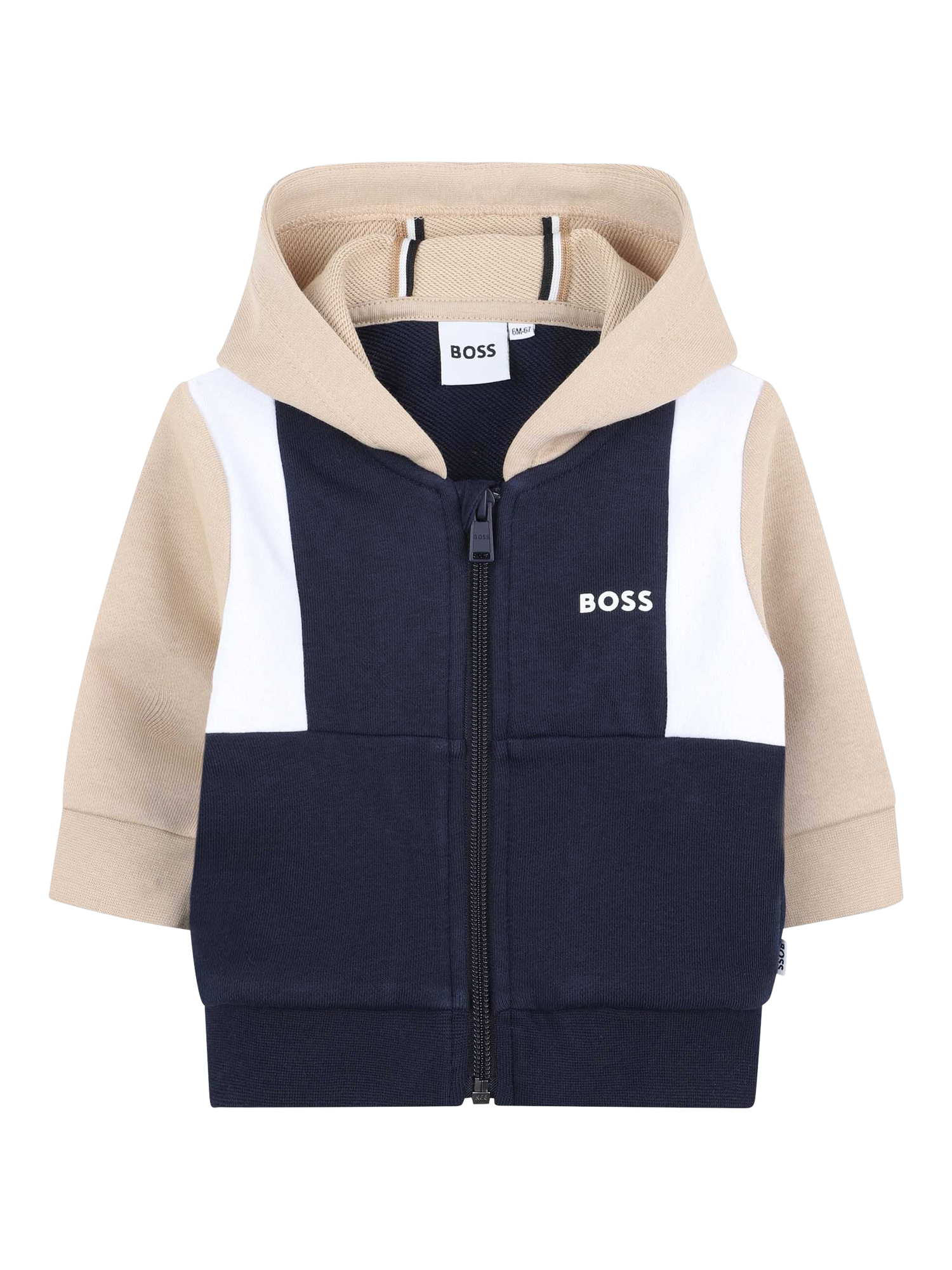Product image 1 of 2, which shows HUGO BOSS Baby Colourblock Hoodie, Navy, 2 years