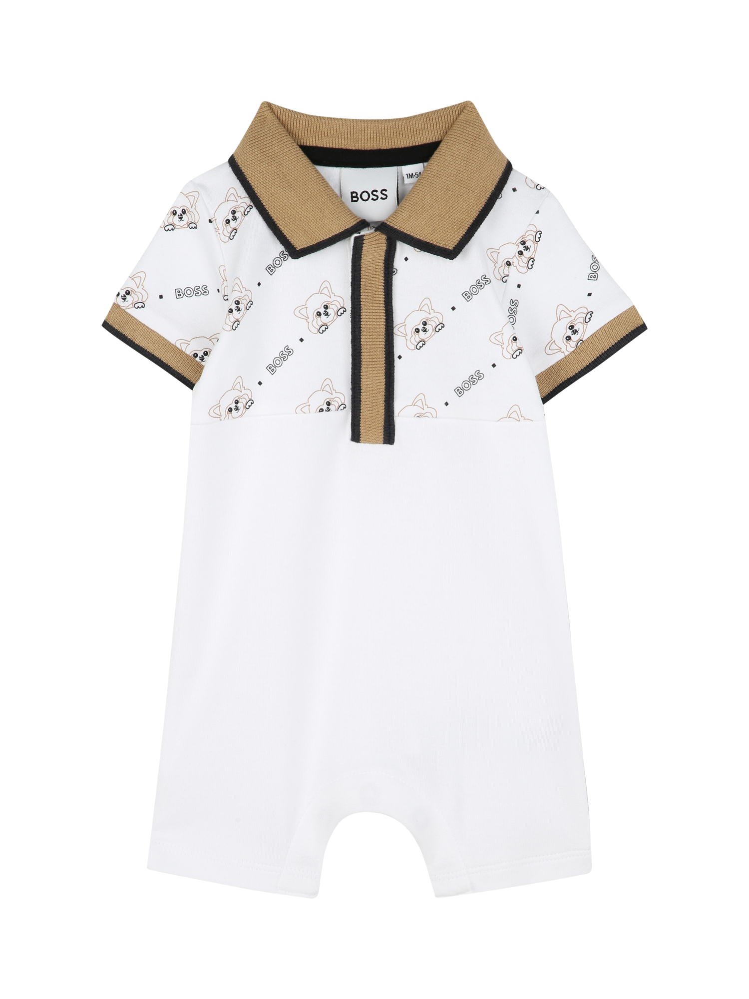 Product image 1 of 2, which shows HUGO BOSS Baby Two Tone Romper, White, 3 months