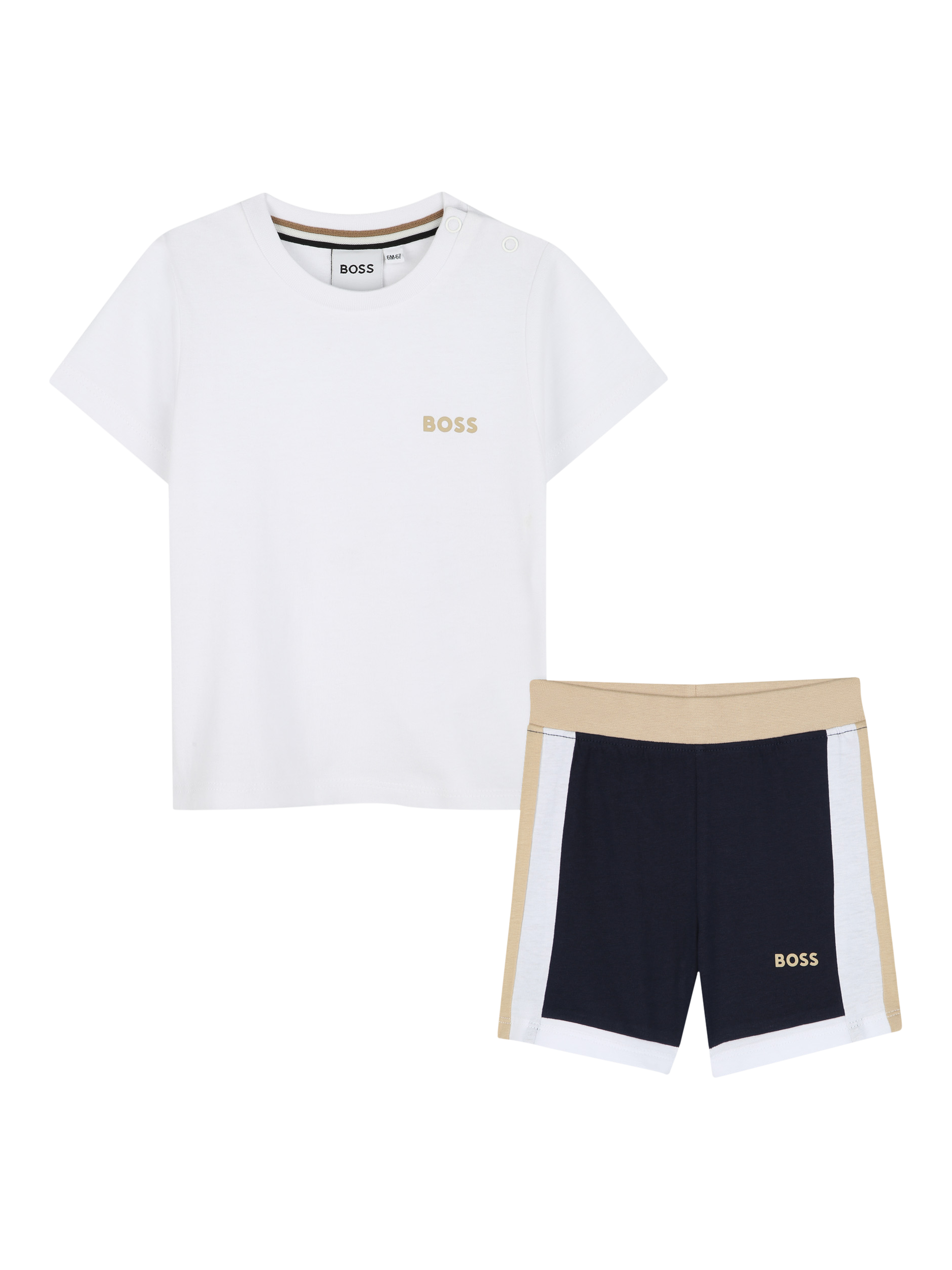 Product image 1 of 2, which shows HUGO BOSS Kids' Cotton T-Shirt and Shorts Set, White, 2 years