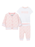 HUGO BOSS Kids' Cotton 3-Piece T-Shirt Tracksuit, Pink Pale