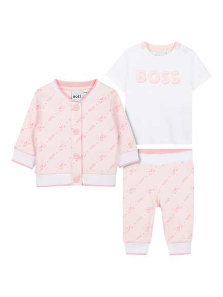 HUGO BOSS Kids' Cotton 3-Piece T-Shirt Tracksuit, Pink Pale, Pink  Pale