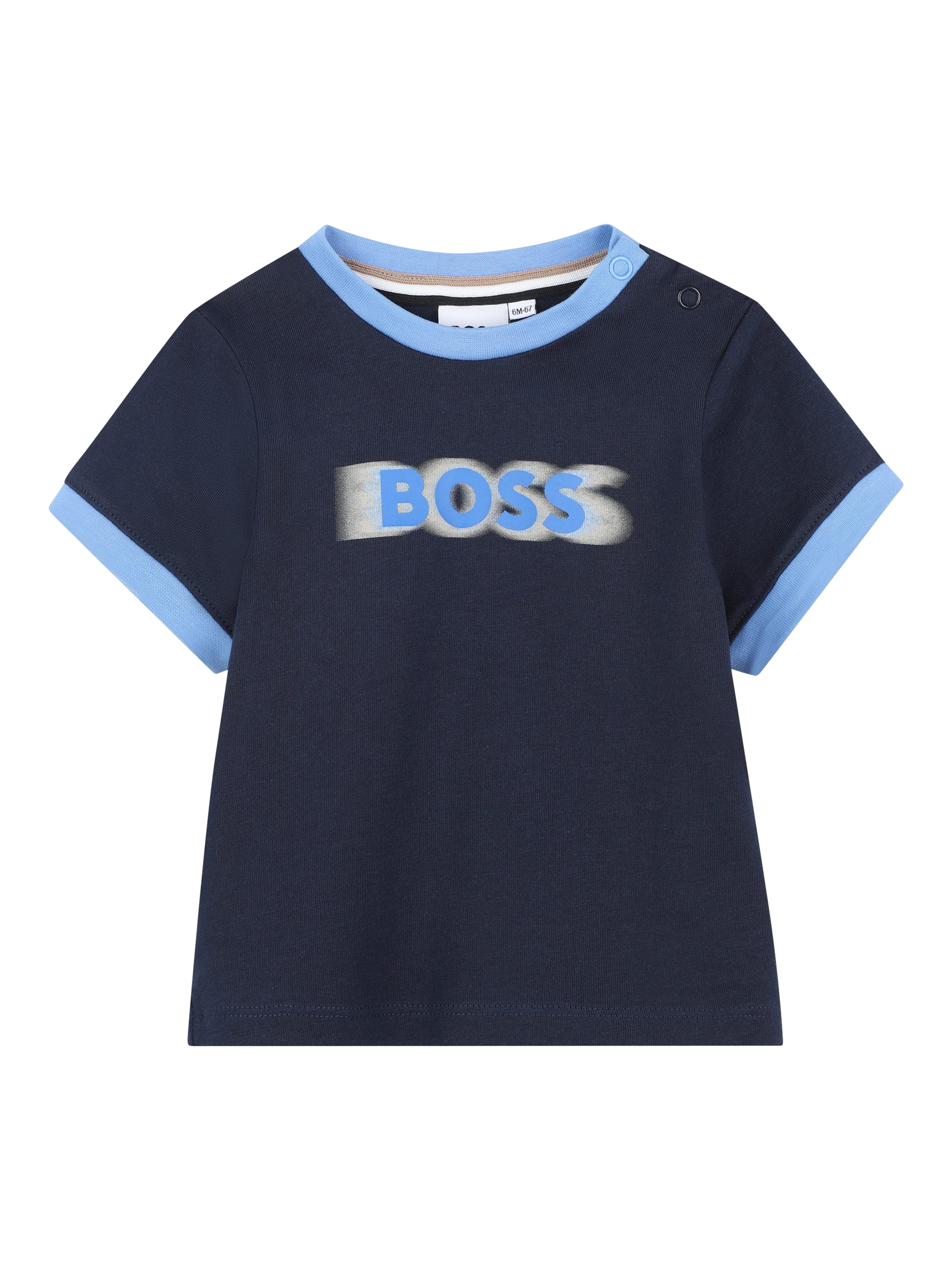 Product image 1 of 2, which shows HUGO BOSS Kids' Cotton Crew Neck Branded T-Shirt, Navy, 2 years