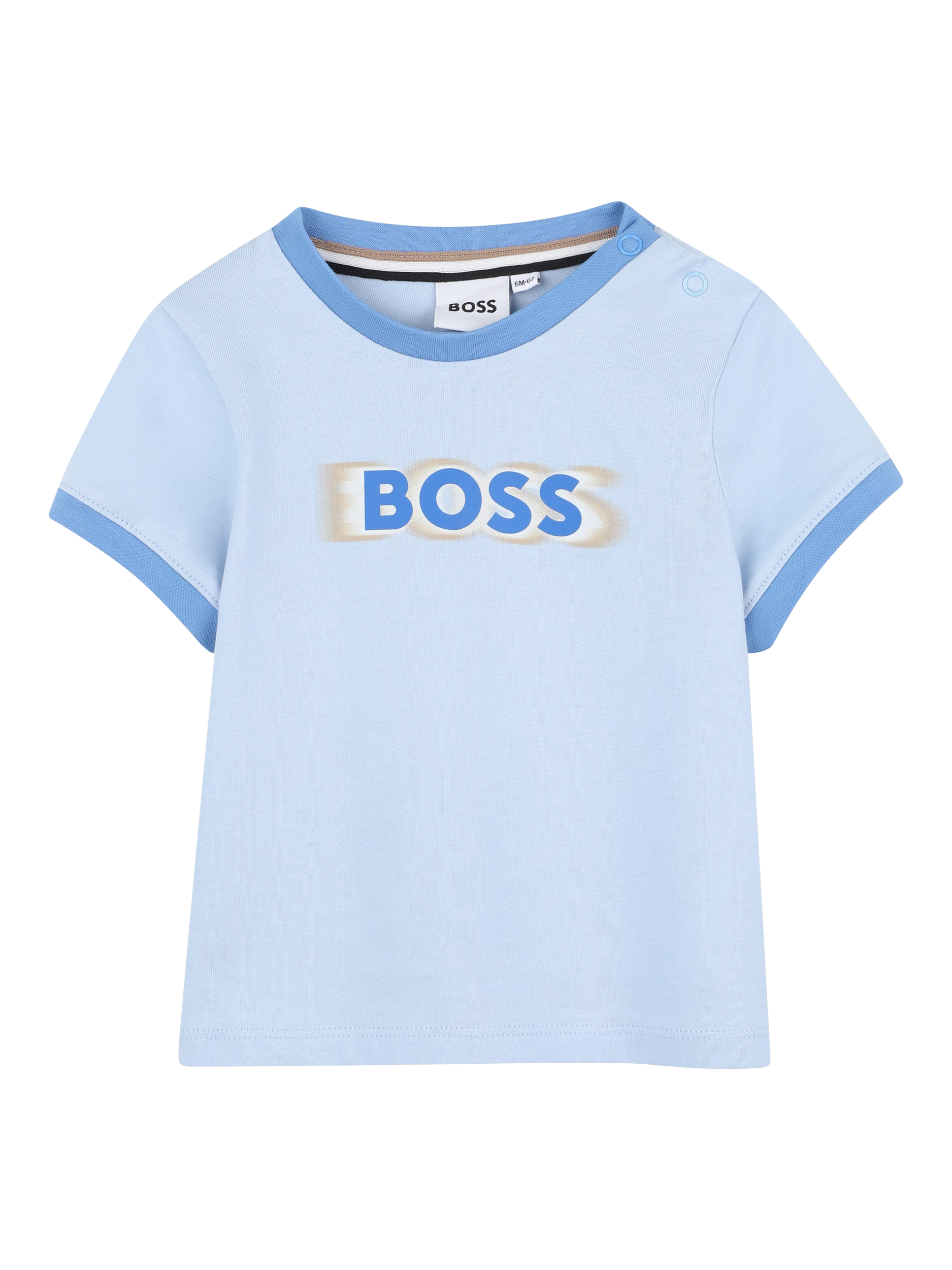 Product image 1 of 2, which shows HUGO BOSS Kids' Cotton Crew Neck Branded T-Shirt, Persian Blue, 6 months