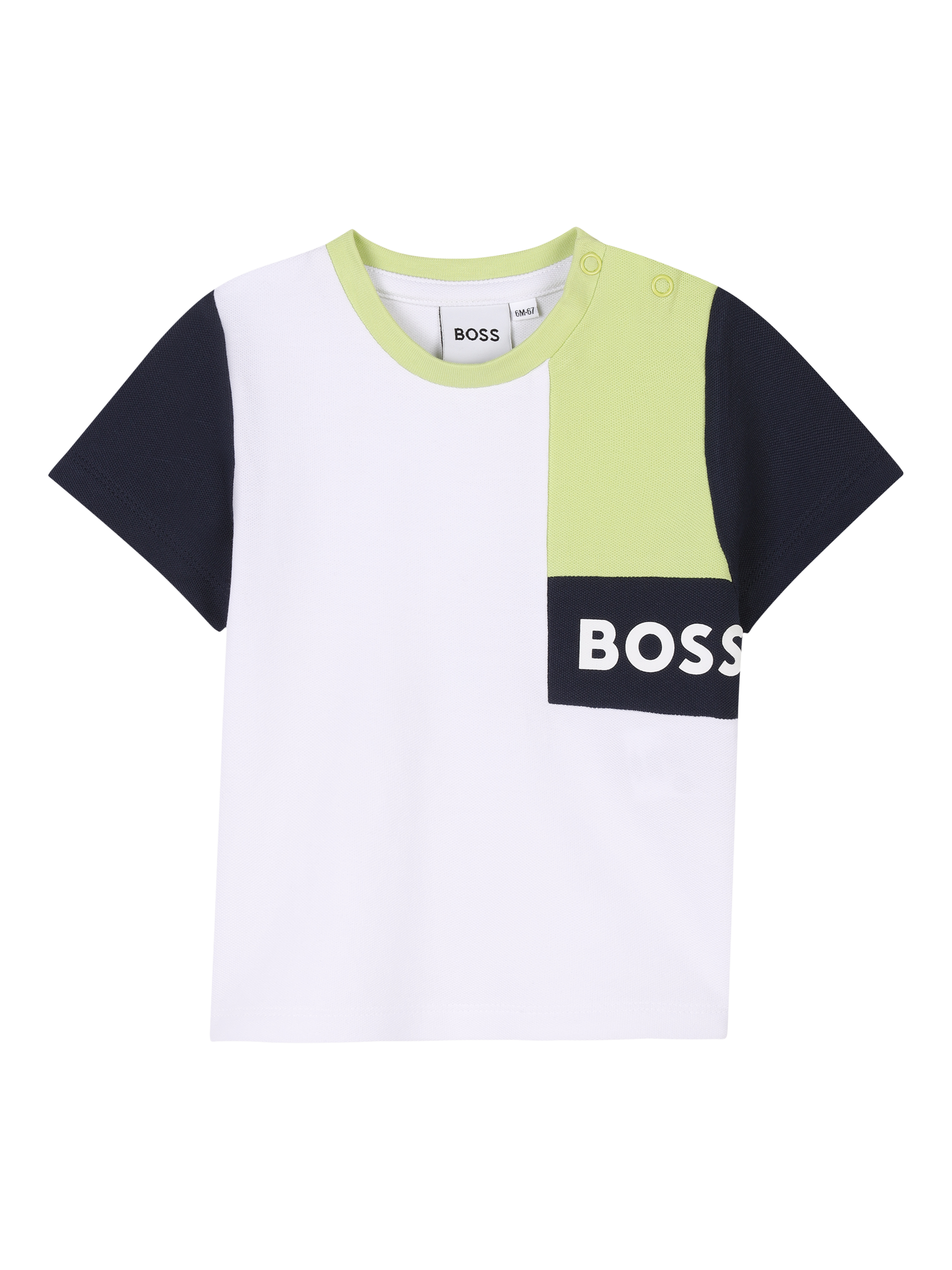 Product image 1 of 2, which shows HUGO BOSS Kids' Cotton Snap Closure Branded T-Shirt, White, 2 years