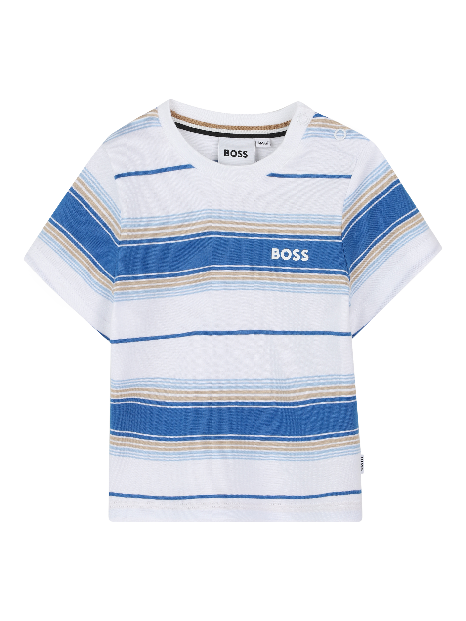 Product image 1 of 2, which shows BOSS Baby Stripe T-Shirt, Pale Blue, 2 years