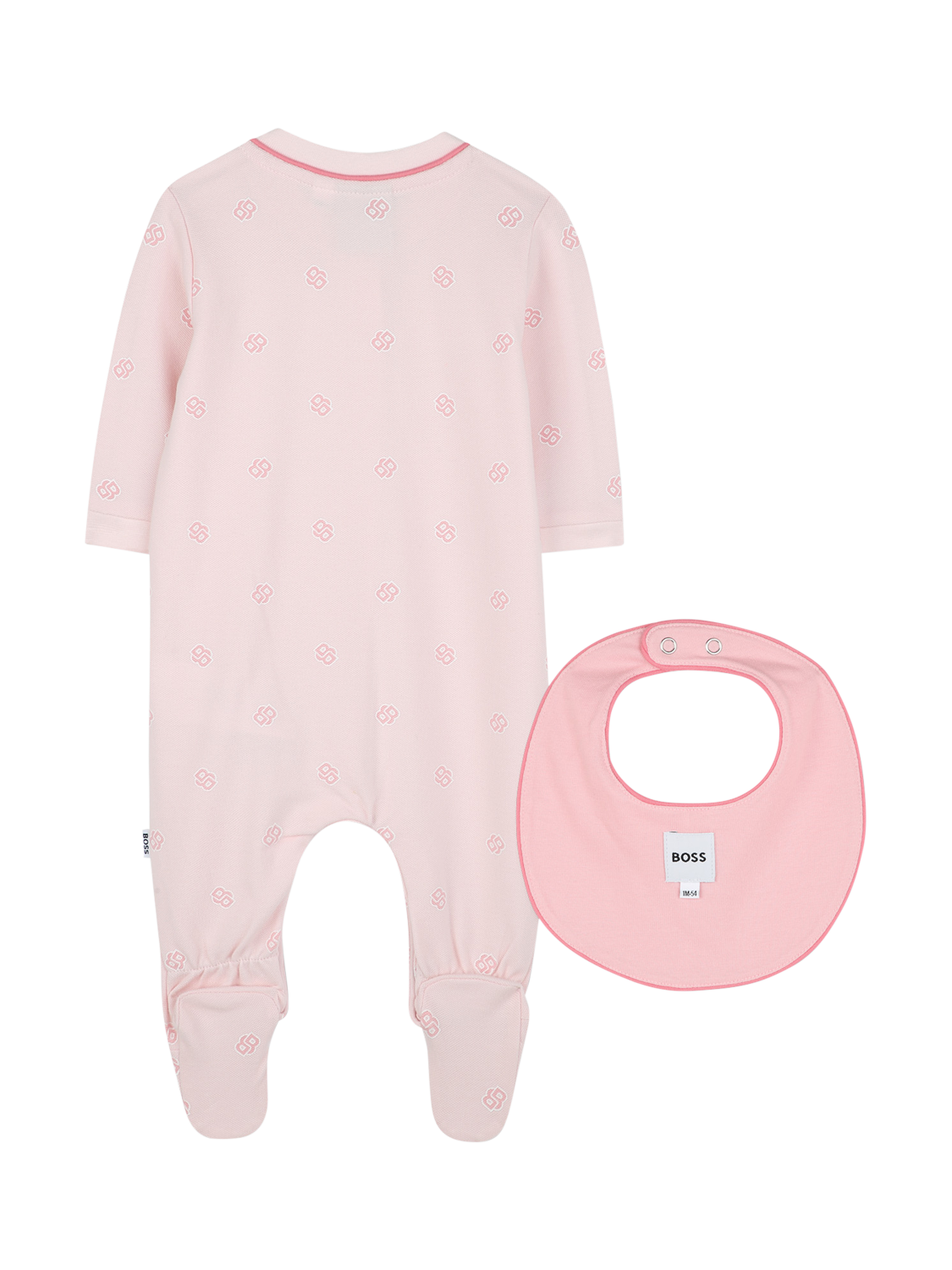 Product image 2 of 2, which shows HUGO BOSS Baby Cotton Pyjama and Bib Set, Pink  Pale, 1 months