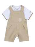 HUGO BOSS Baby Cotton Short Sleeved T-Shirt and Dungaree Set, Stone