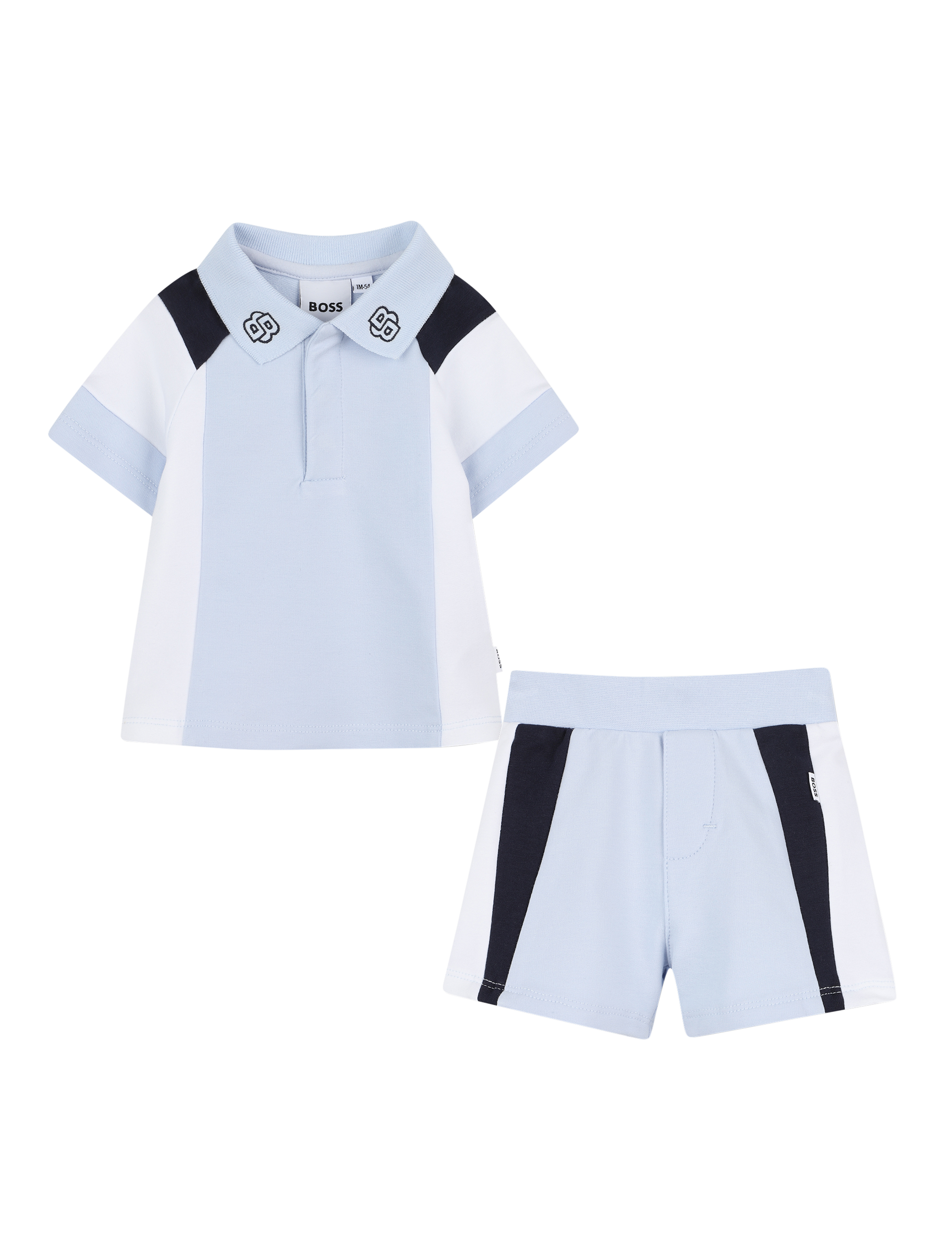 Product image 1 of 1, which shows HUGO BOSS Baby Cotton Polo Shirt and Shorts Set, Pale Blue, 3 months