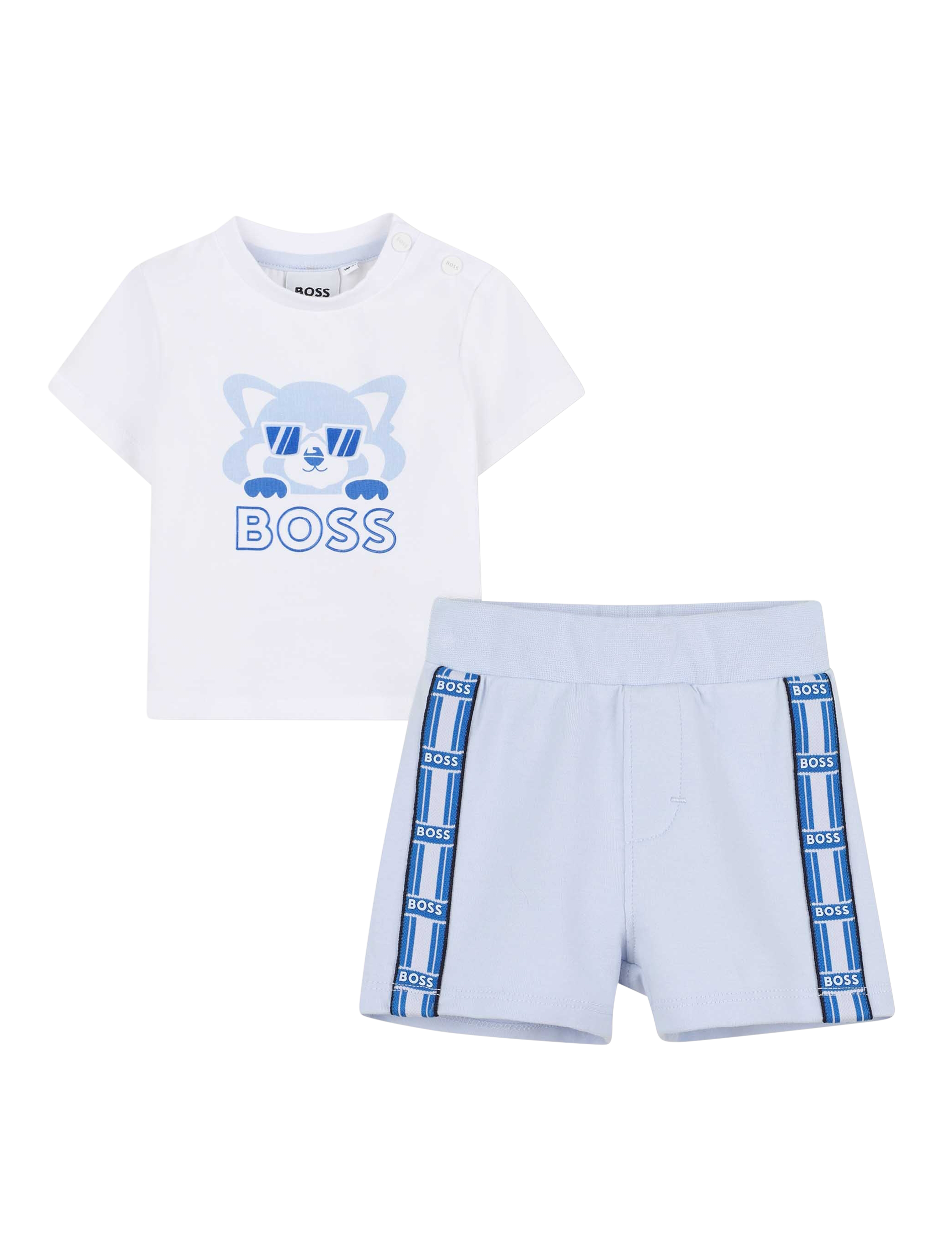 Product image 1 of 2, which shows HUGO BOSS Baby Cotton Short Sleeved T-Shirt and Shorts Set, White, 3 months