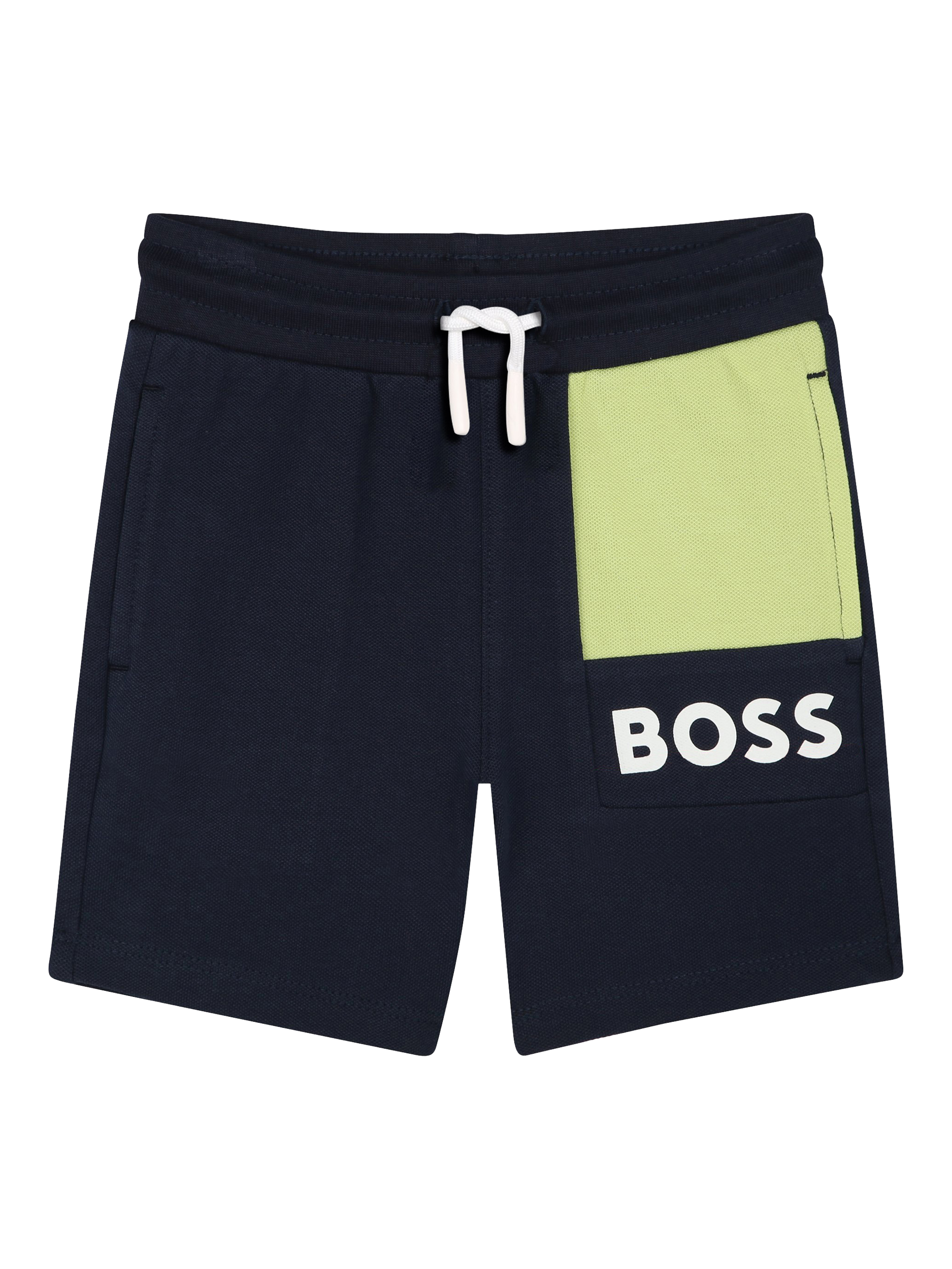 Product image 1 of 2, which shows HUGO BOSS Kids' Cotton Drawstring Shorts, Navy, 2 years