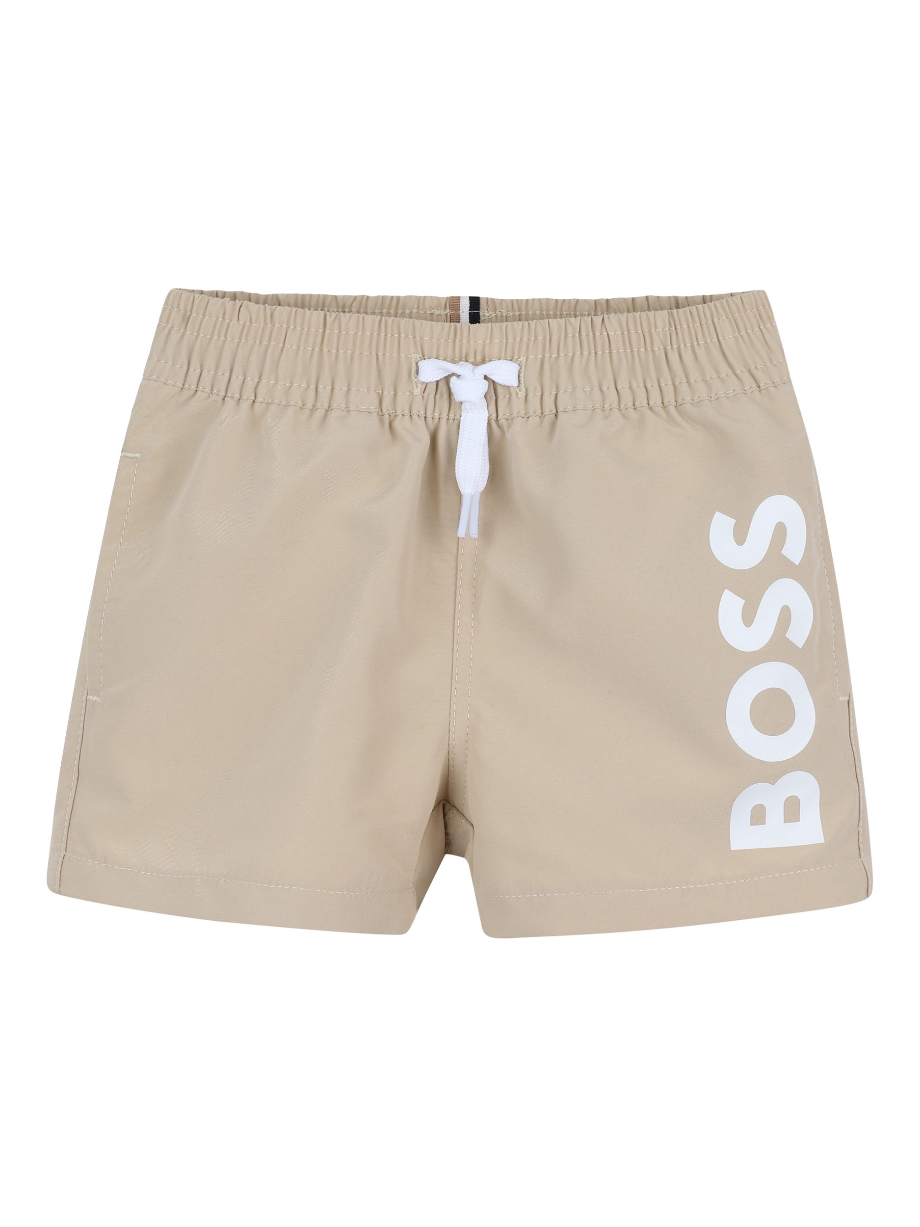 Product image 1 of 2, which shows HUGO BOSS Kids' Drawstring Swim Shorts, Stone, 6 months