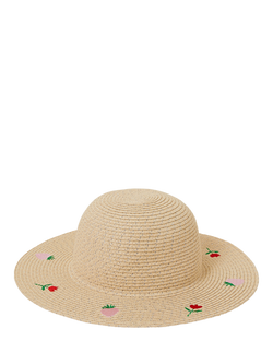 Angels by Accessorize Kids' Strawberry Embroidery Straw Hat, Natural, Natural