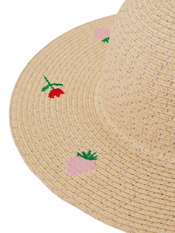 Angels by Accessorize Kids' Strawberry Embroidery Straw Hat, Natural - view 2, Natural