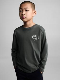 Mango Kids' Straw Long Sleeve T-Shirt, Green, Green