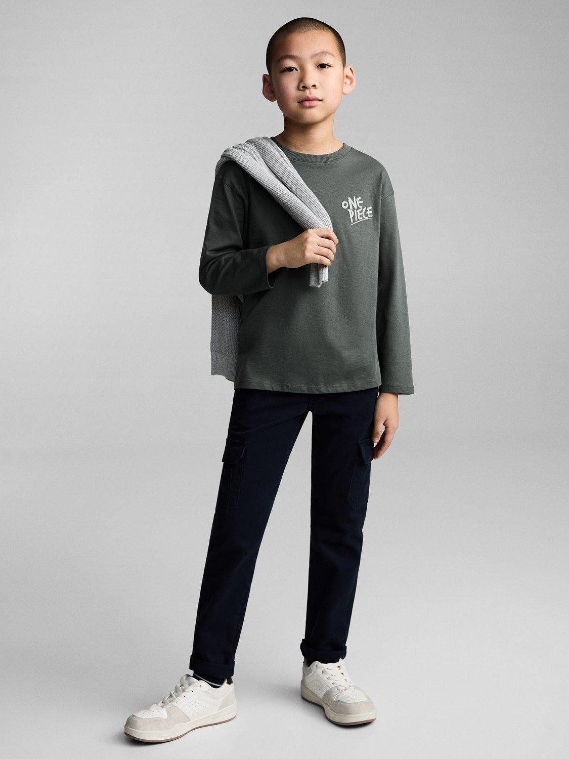Product image 2 of 7, which shows Mango Kids' Straw Long Sleeve T-Shirt, Green, 5-6 years