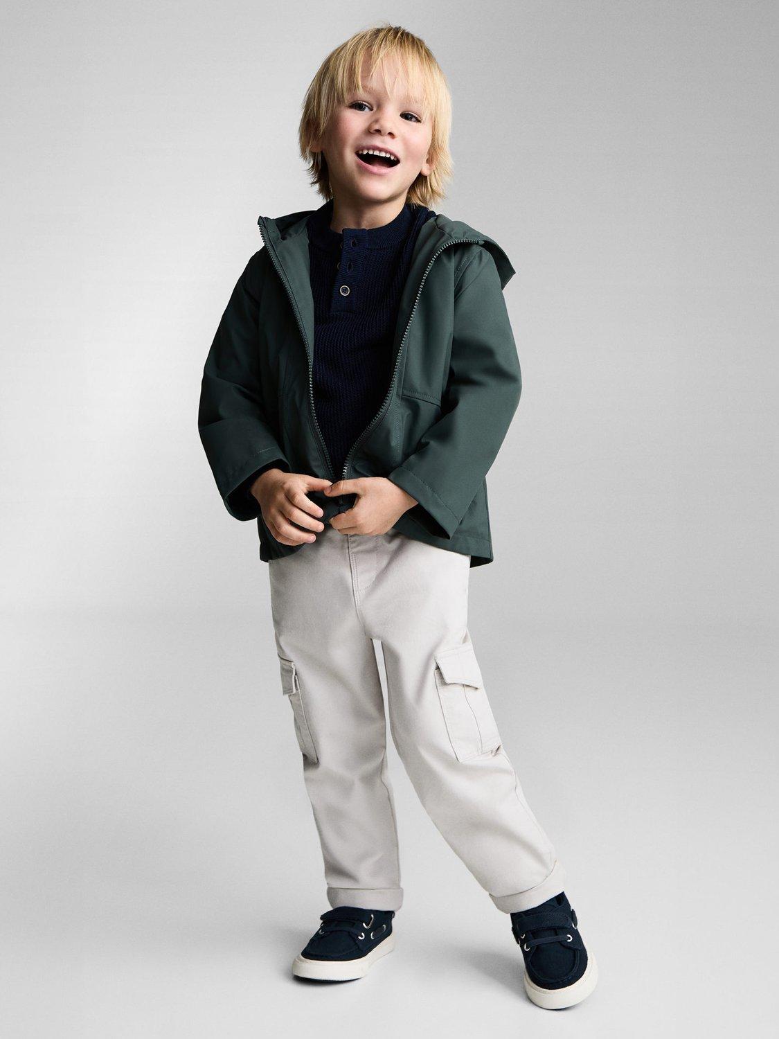 Product image 2 of 7, which shows Mango Kids' Pumba Hooded Water-Repellant Coat, Dark Green, 12-18 months
