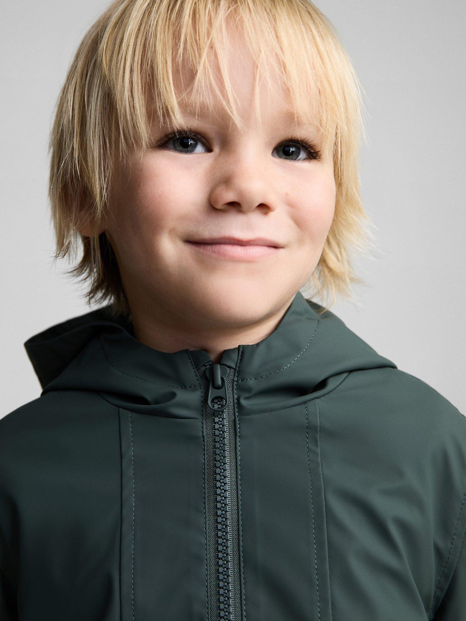 Product image 6 of 7, which shows Mango Kids' Pumba Hooded Water-Repellant Coat, Dark Green, 12-18 months