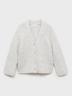 Mango Kids' Knitted Cloud Cardigan, Light Grey - view 2, Light Grey